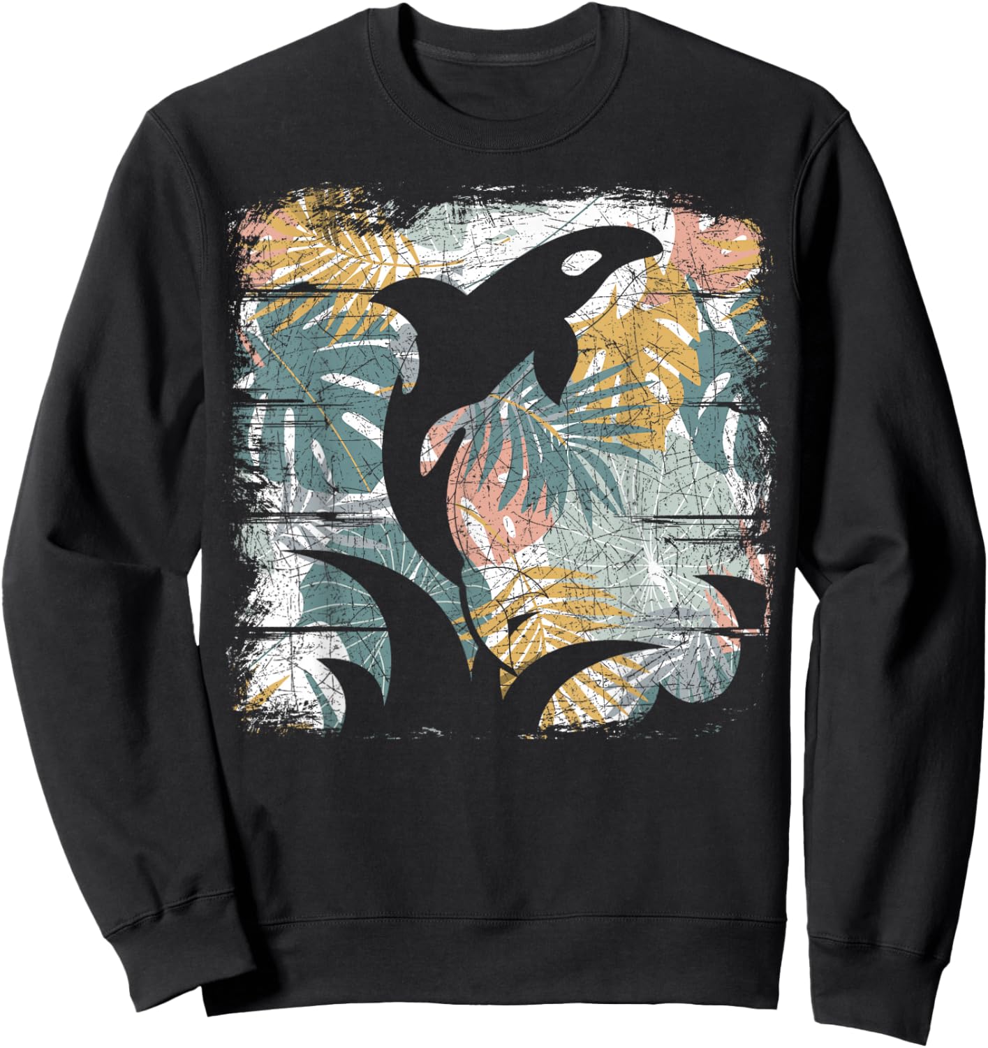 Tropical Nature Pattern Exotic Summer Vacation Whale Orca Sweatshirt - Sweatshirt | Black