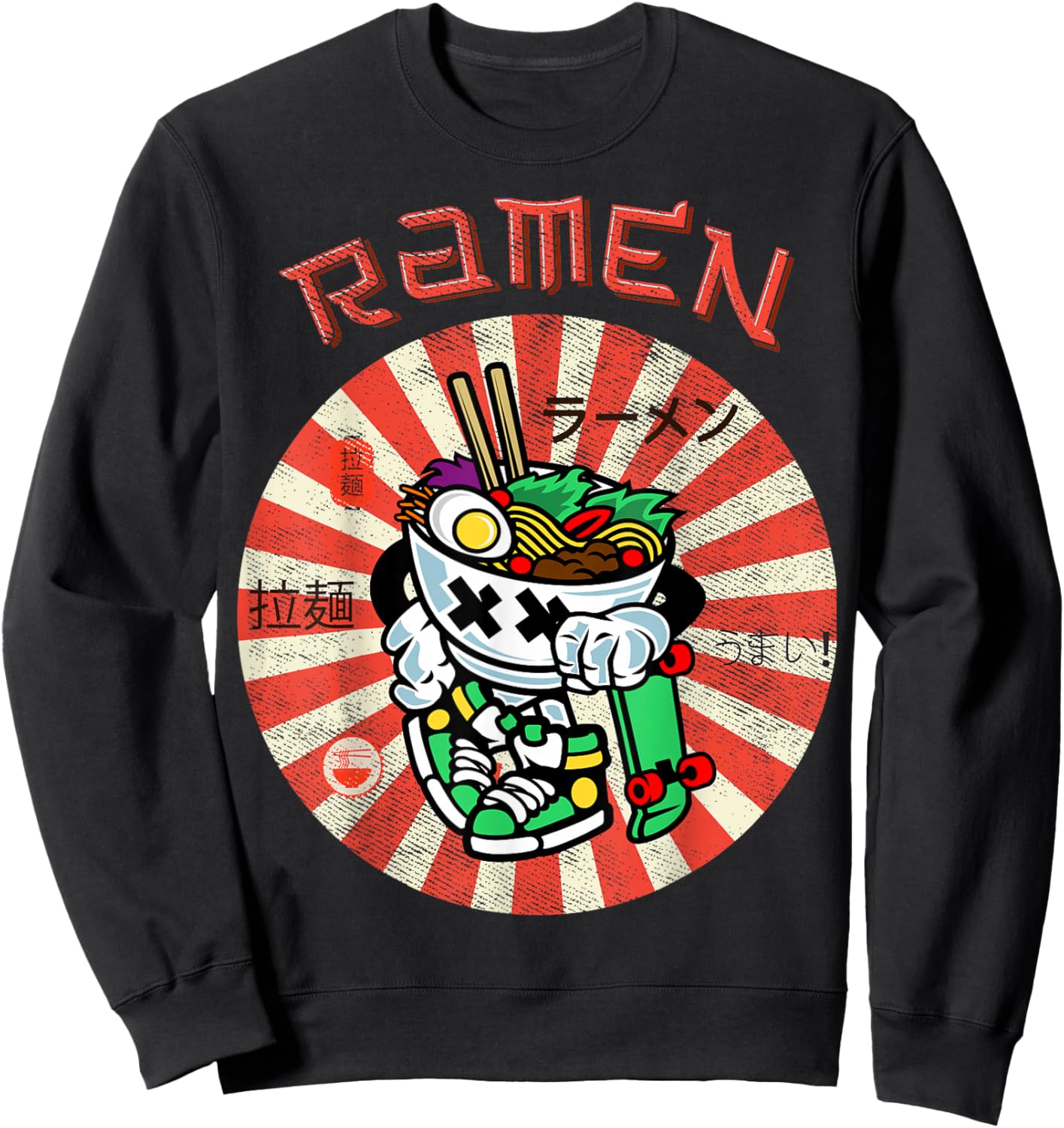 Cute Ramen Skater Kawaii Anime Skateboard Lover Teens Sweatshirt - Sweatshirt | Black