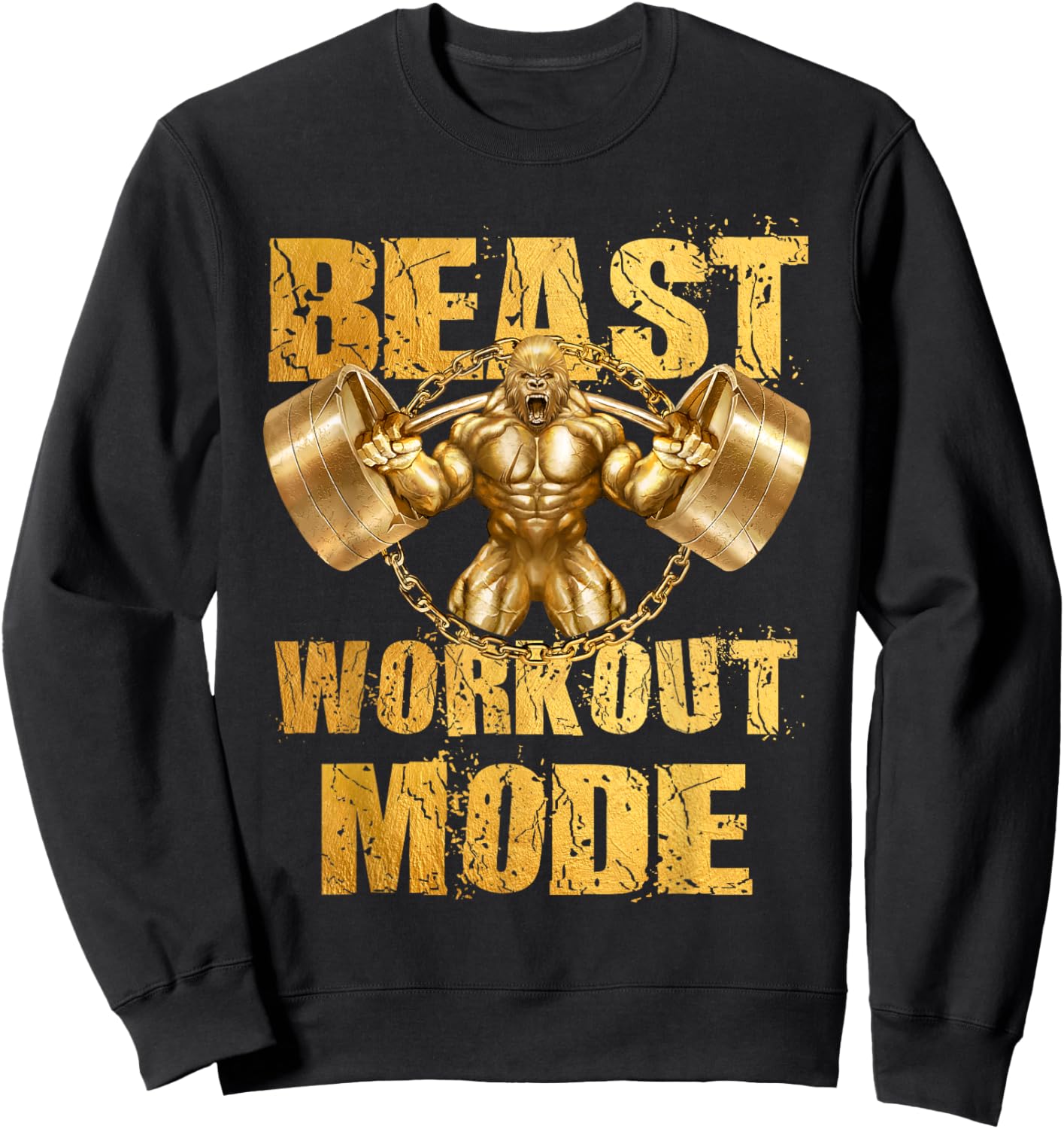 Gorilla Beast Workout Mode Gold Lifting Weights Gym - Gift Sweatshirt - Sweatshirt | Black