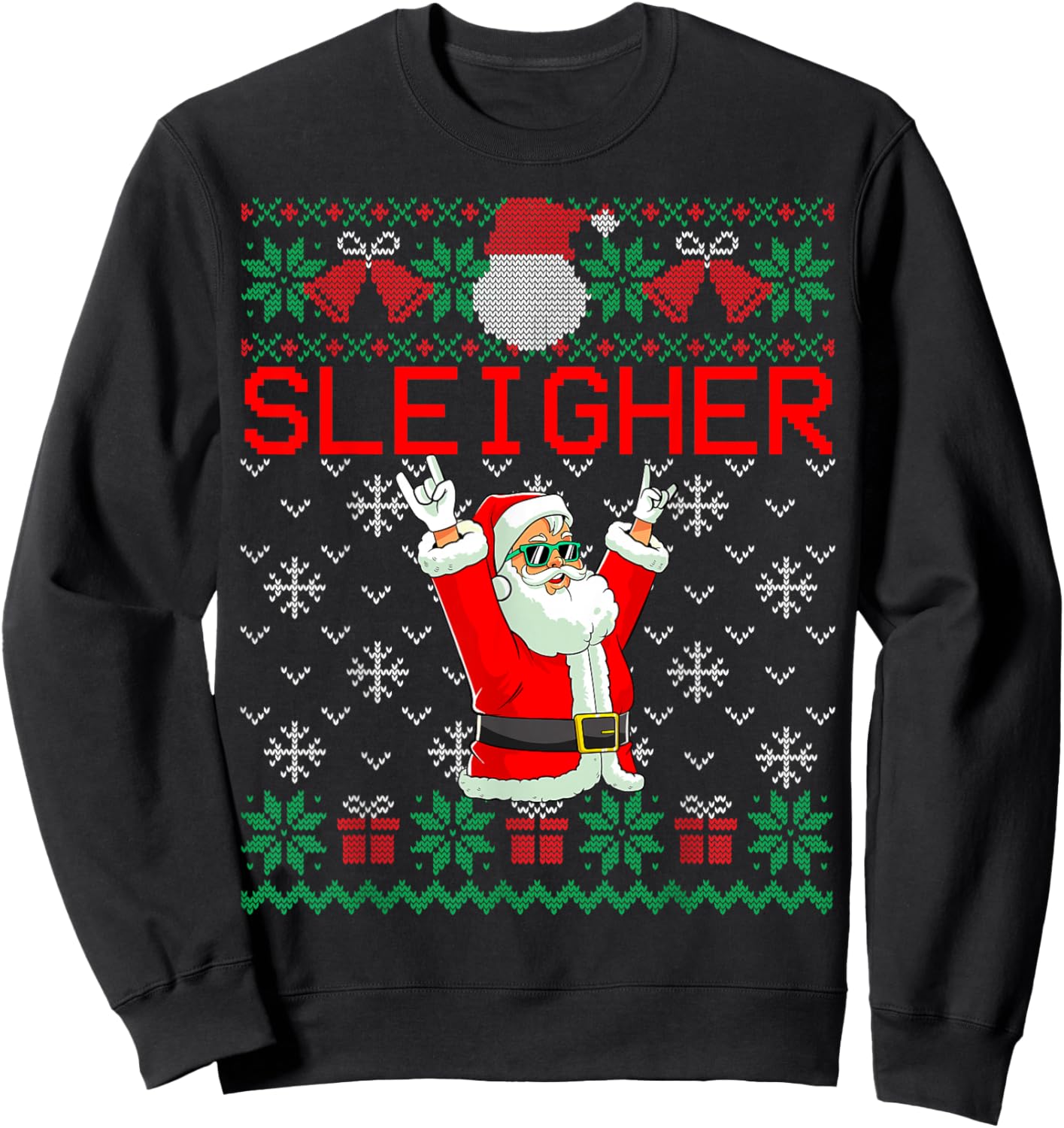 Sleigher Heavy Metal Music Hail Santa Ugly Christmas Sweater Sweatshirt - Sweatshirt | Black