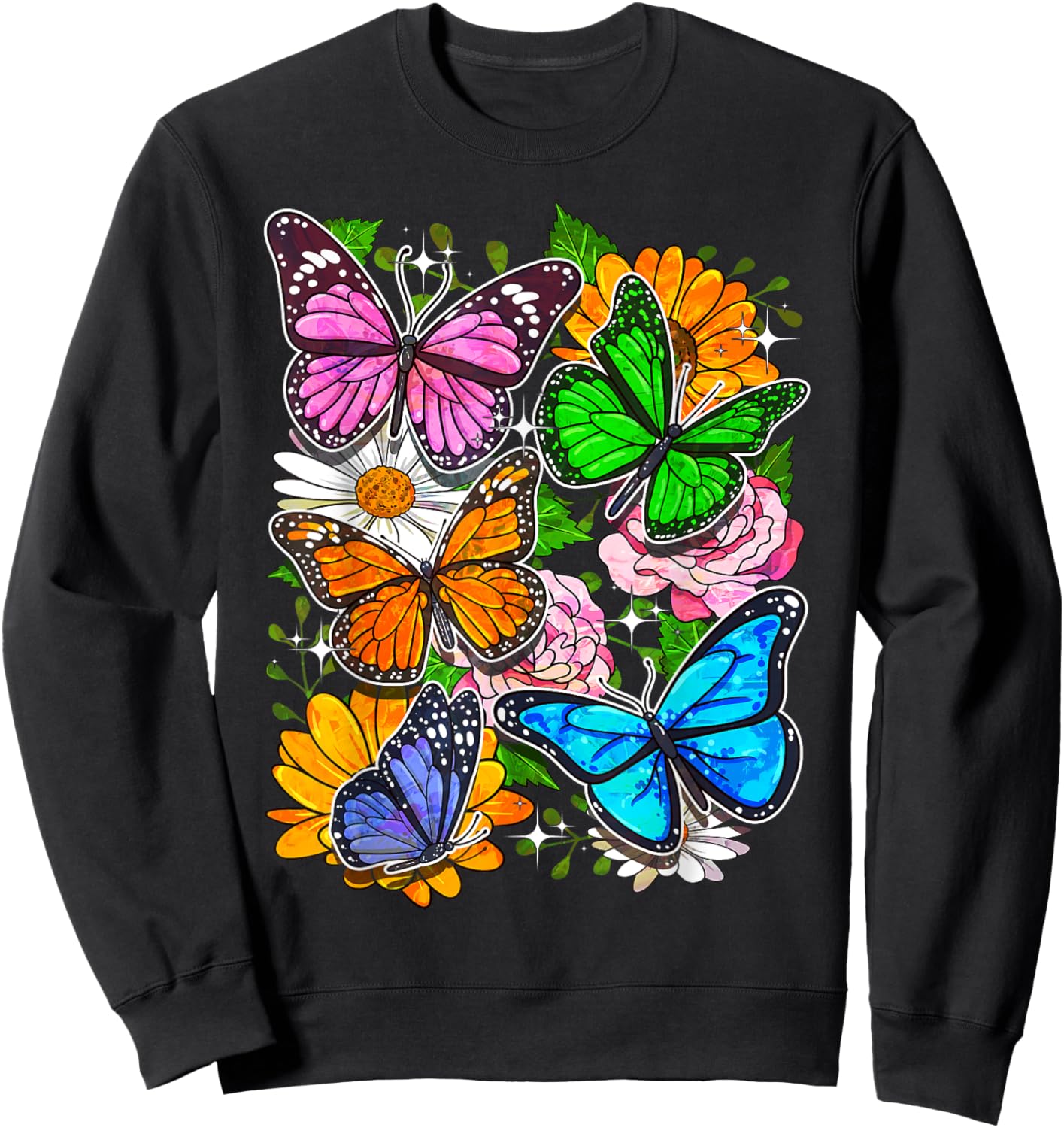 Floral Butterfly Art Design Beautiful Butterflies Sweatshirt - Sweatshirt | Black
