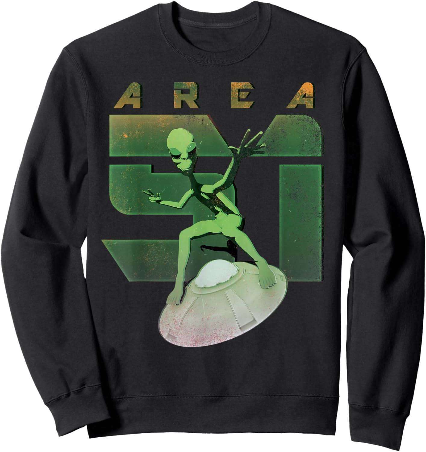 Alien Area 51 Shirt UFO Green Man Flying Saucer Space Sweatshirt - Sweatshirt | Black
