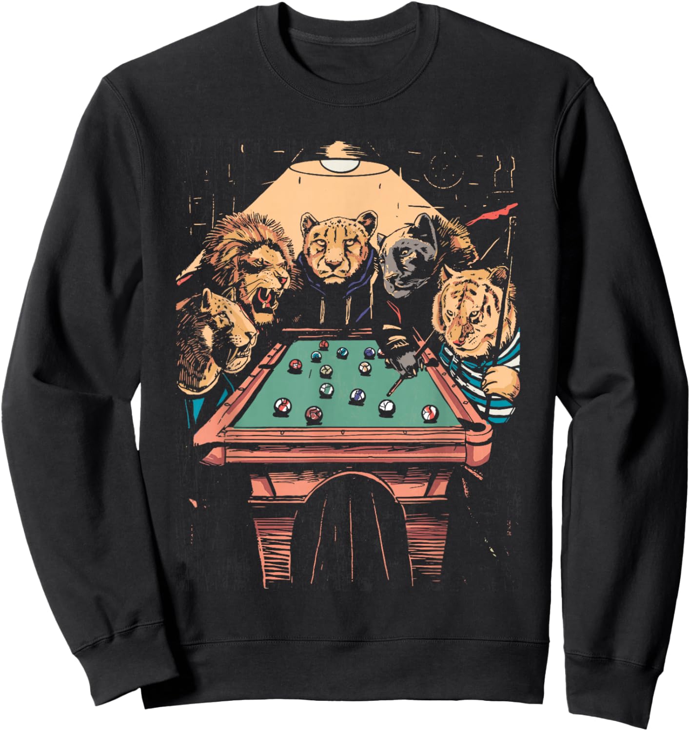 Big Cats Playing Pool Billiard 8-Ball Funny Animal Sweatshirt - Sweatshirt | Black
