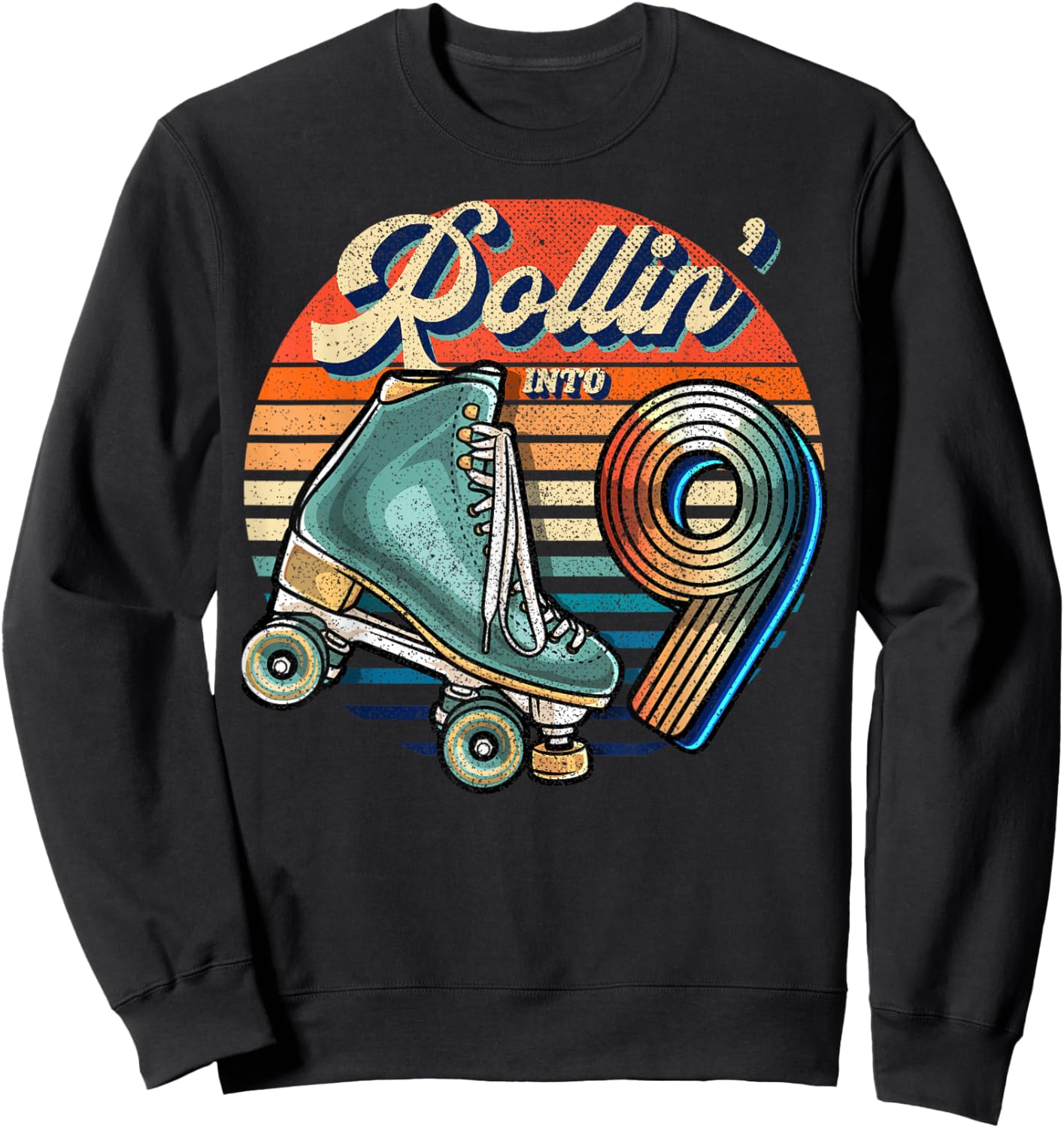 Rollin' into 9 Roller Skating Rink 9th Birthday Party Girls Sweatshirt - Sweatshirt | Black