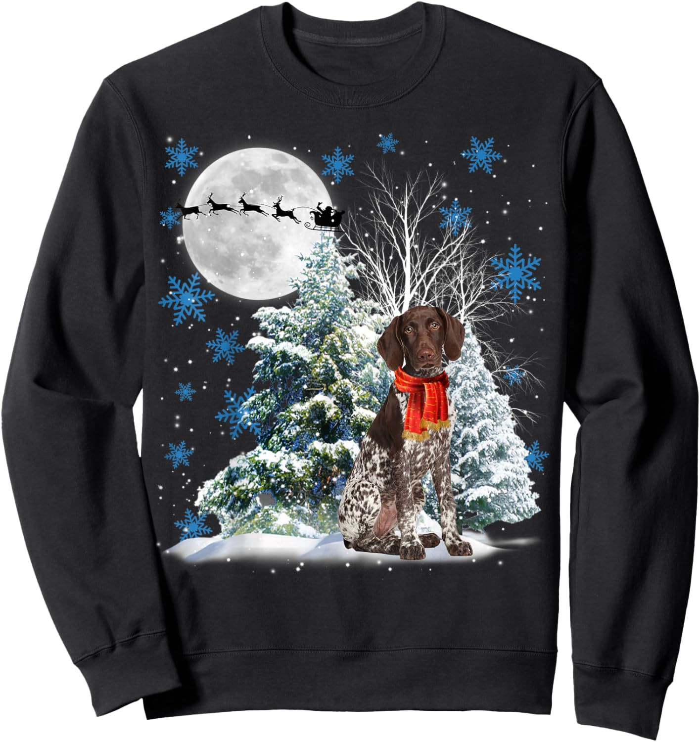 German Shorthaired Pointer Under Moonlight Christmas Pajama Sweatshirt - Sweatshirt | Black