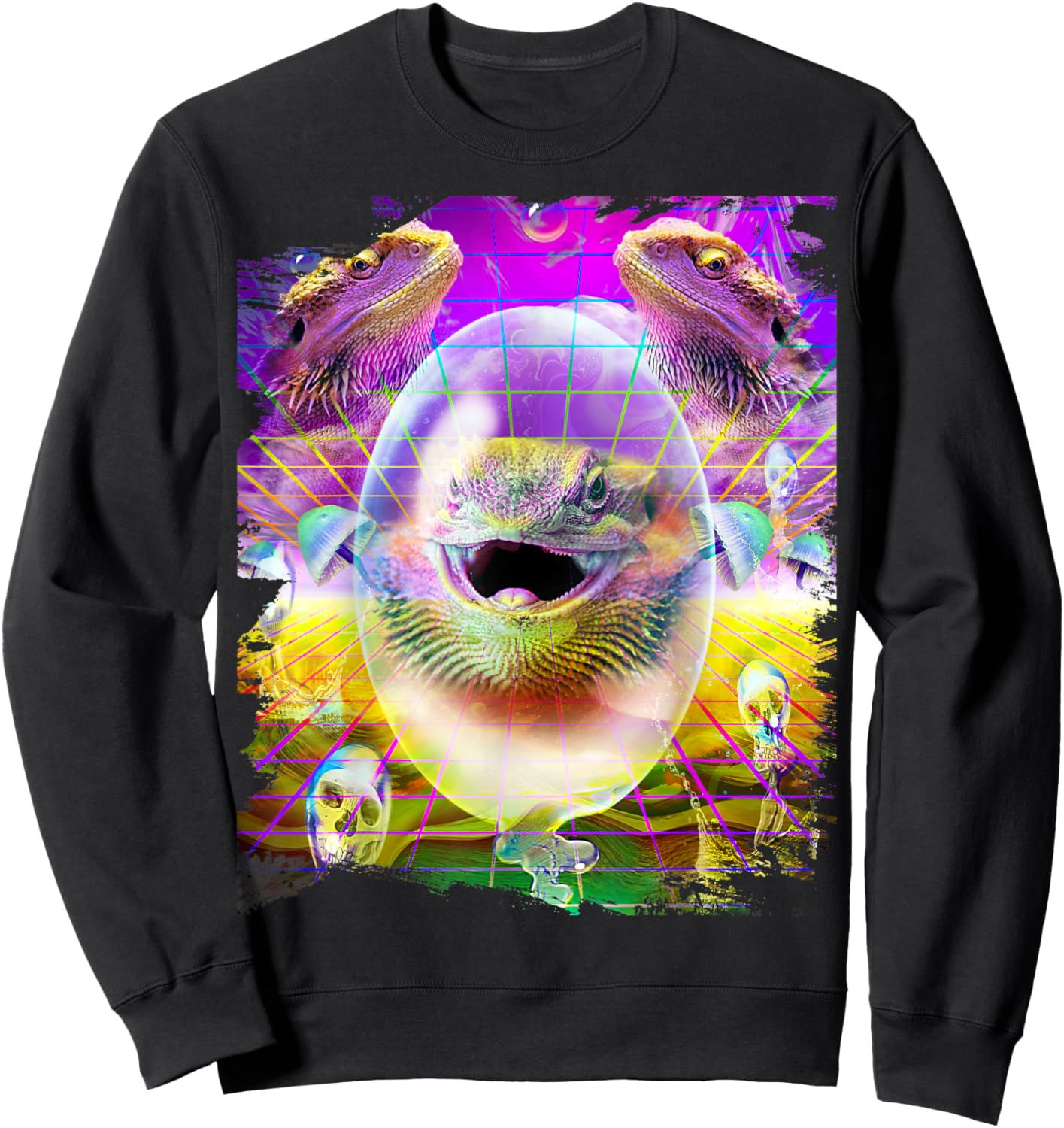 Bearded Dragon Lizard Lizards Rave Trippy Psychedelic Funny Sweatshirt - Sweatshirt | Black