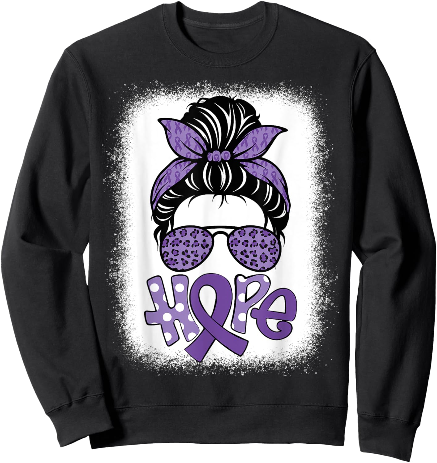 Bleached Hope Messy Bun Leopard Pancreatic Cancer Awareness Sweatshirt - Sweatshirt | Black