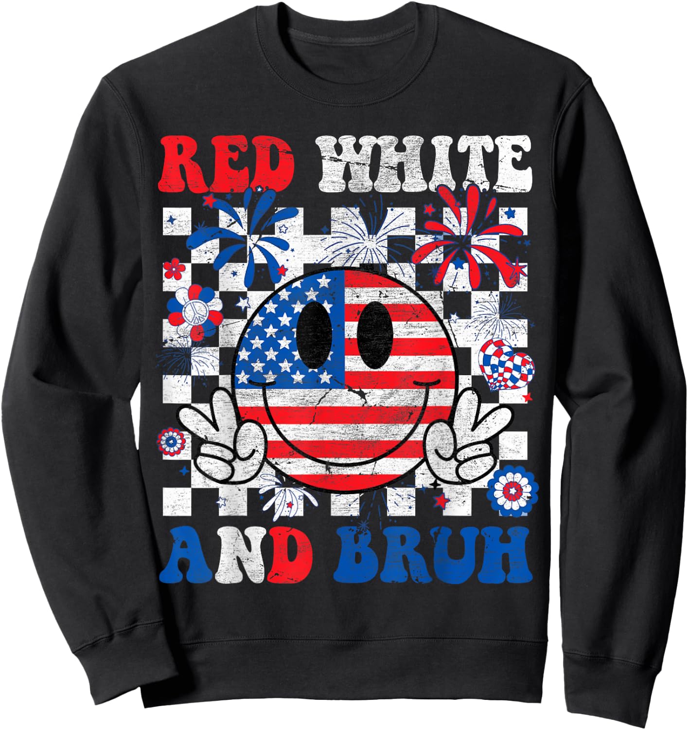 Red White And Bruh 4th Of July Boys Patriotic Men Teens Kids Sweatshirt - Sweatshirt | Black