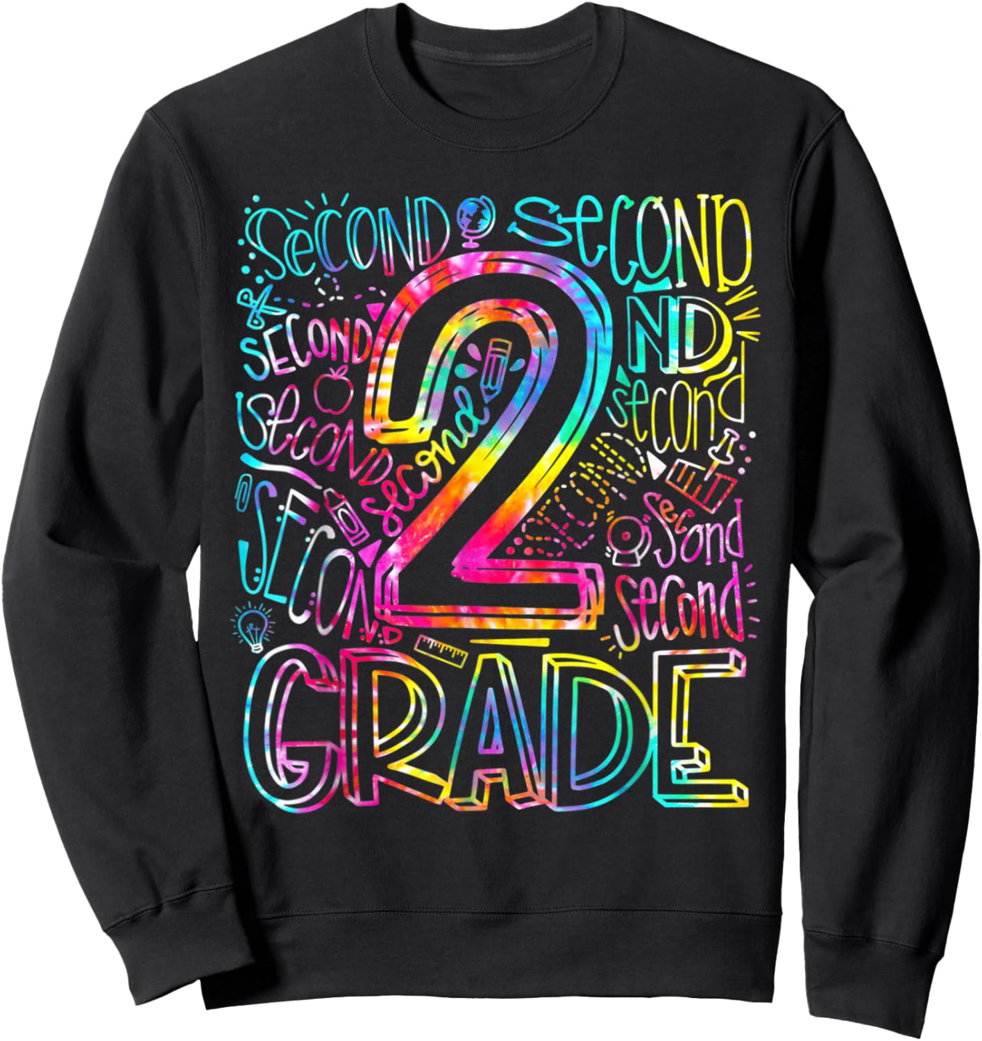 Tie Dye 2nd Grade Typography Team Second Grade Teacher Men Women Kids Sweatshirt - Sweatshirt | Black