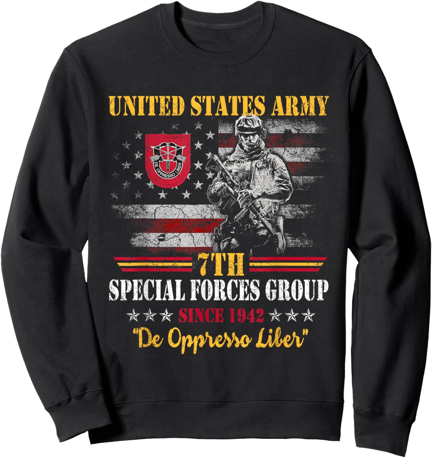 7th Special Forces Group US Flag Veteran 7th SFG Patriotic Sweatshirt - Sweatshirt | Black