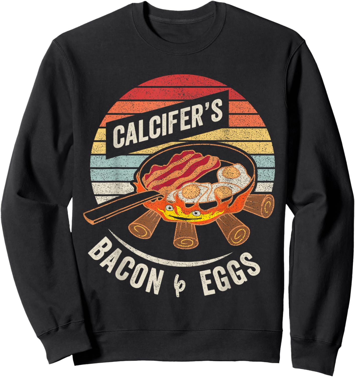Retro Vintage Calcifer's Bacon and Egg Cook Food Lover Sweatshirt - Sweatshirt | Black