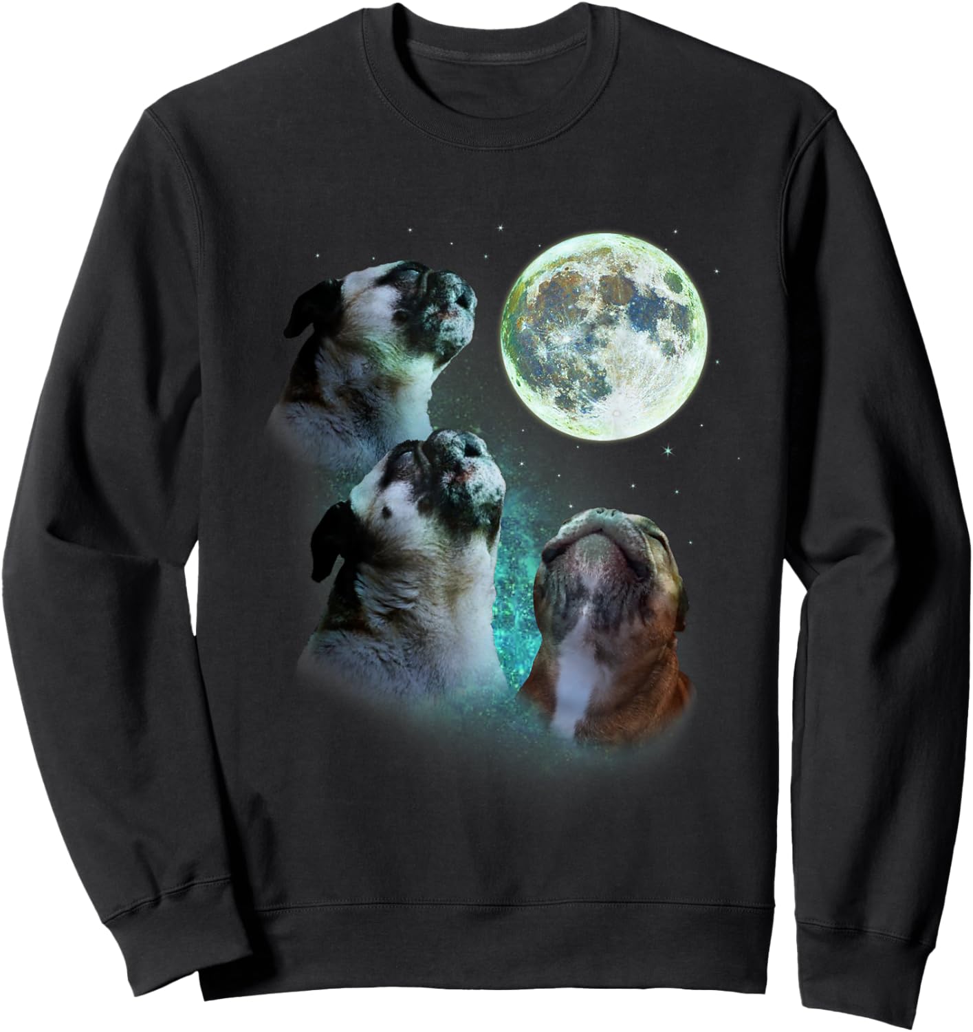 Three Pugs Howl At Moon 3 Wolfs - Funny Wolves Parody Sweatshirt - Sweatshirt | Black