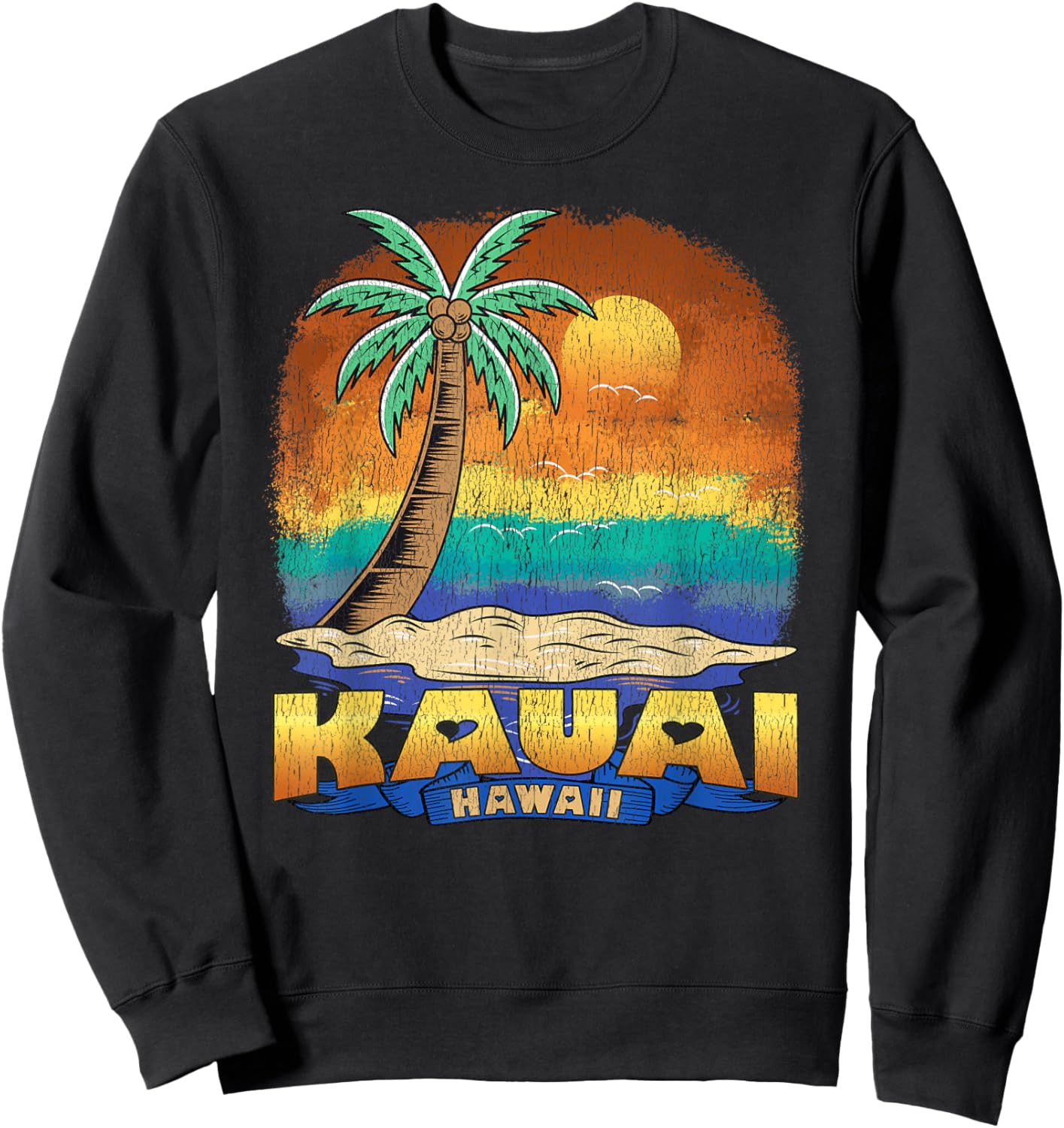KAUAI HAWAII | Vintage Distressed Souvenir Sweatshirt - Sweatshirt | Black