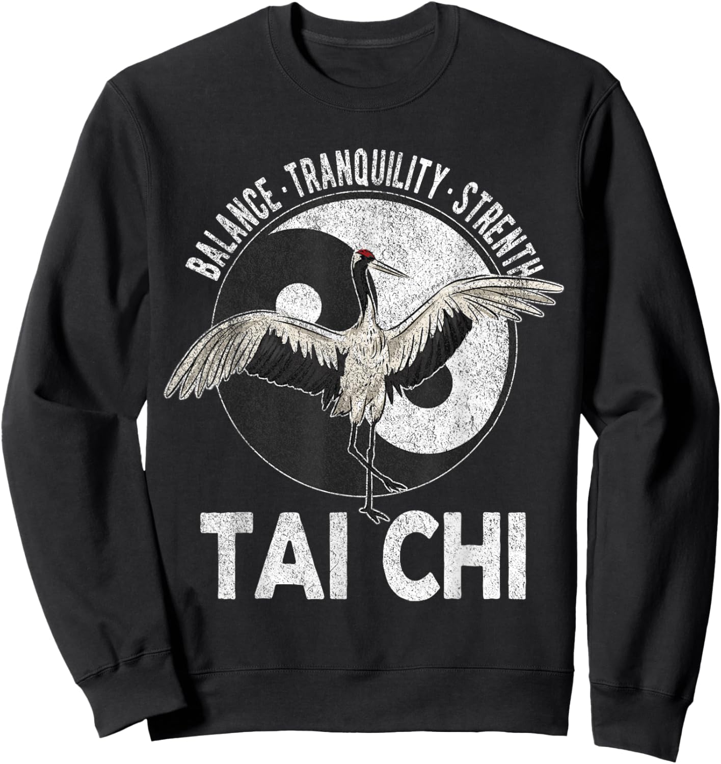 Tai Chi Yin Yang Crane Chinese Martial Arts Retro Vintage Sweatshirt - Sweatshirt | Black