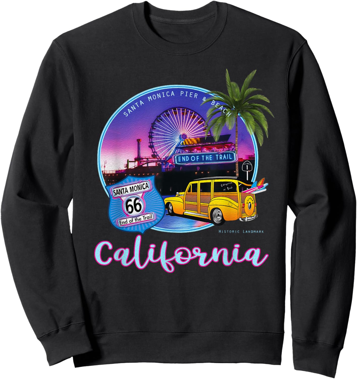 Santa Monica Pier California 66 End of The Trail Souvenir Sweatshirt - Sweatshirt | Black