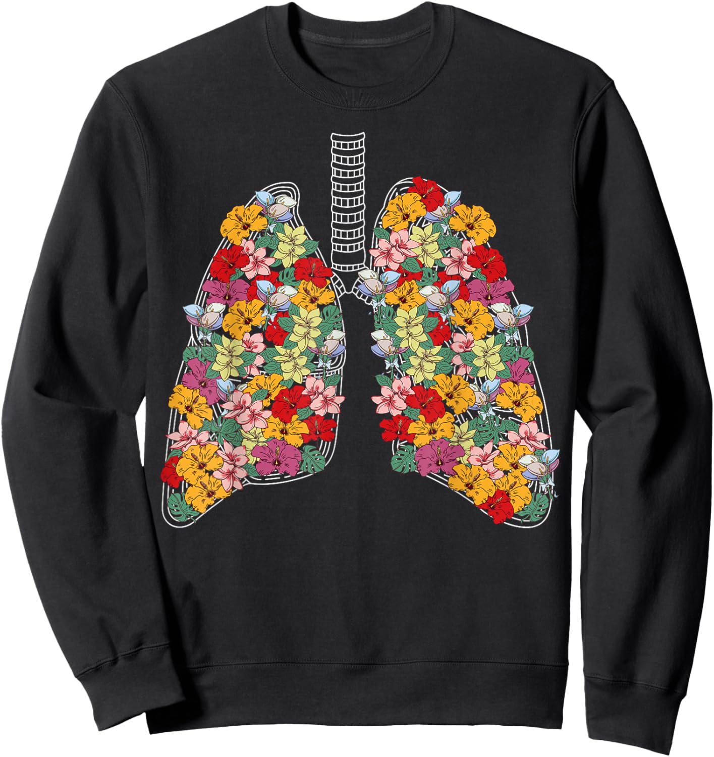 Anatomical Lungs Flowers Medical Science Anatomy Themed Sweatshirt - Sweatshirt | Black