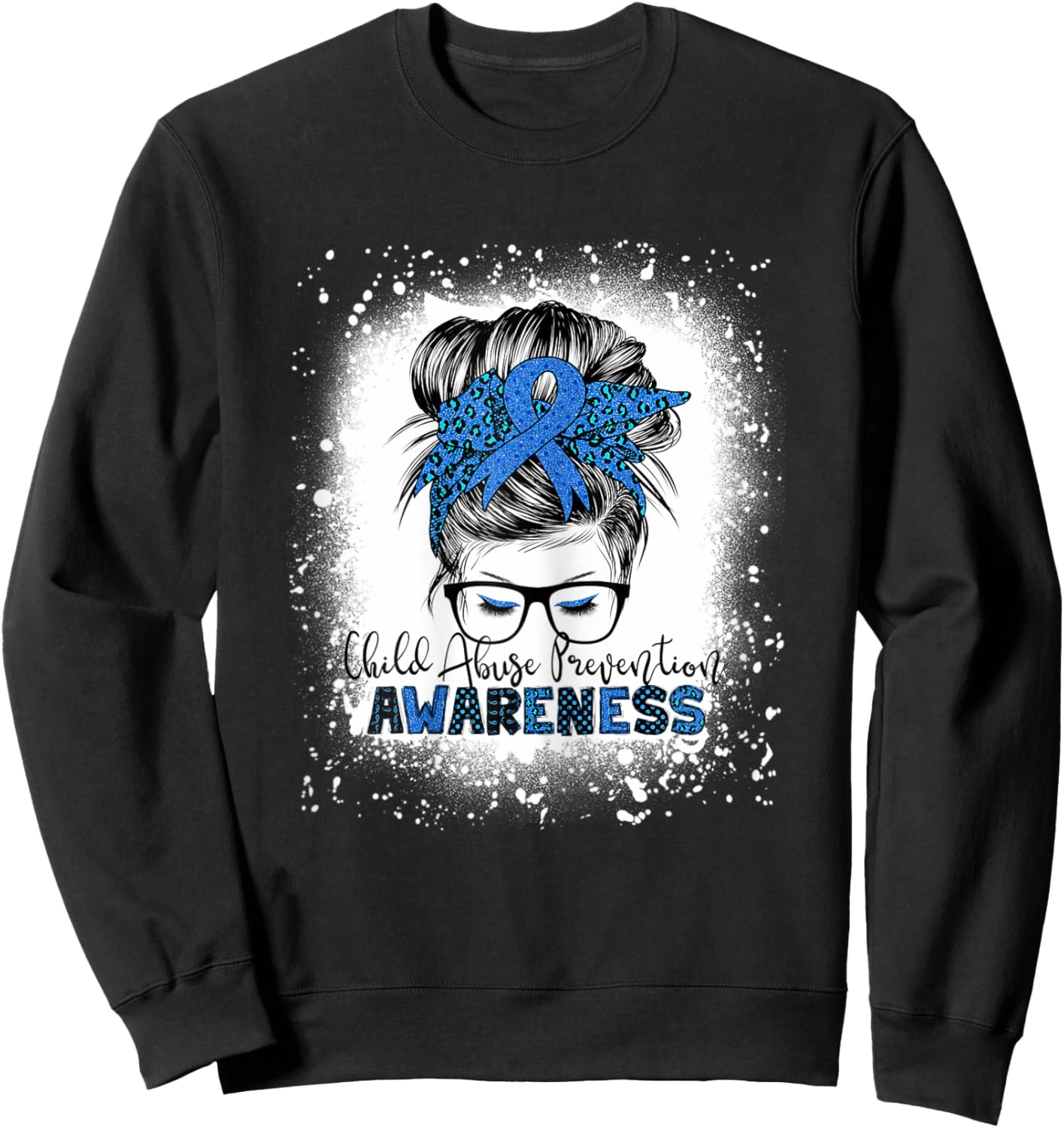 Child Abuse Prevention awareness messy hair bun Sweatshirt - Sweatshirt | Black