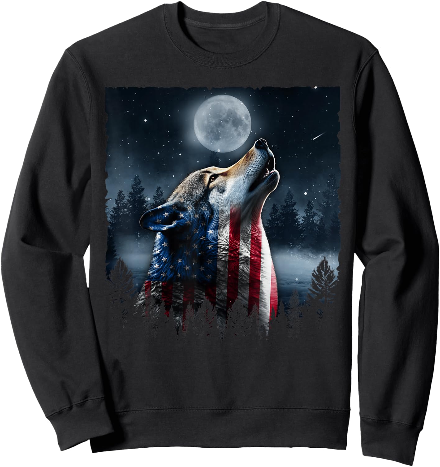 Retro Wolf Lovers American Flag Independence Day 4th Of July Sweatshirt - Sweatshirt | Black