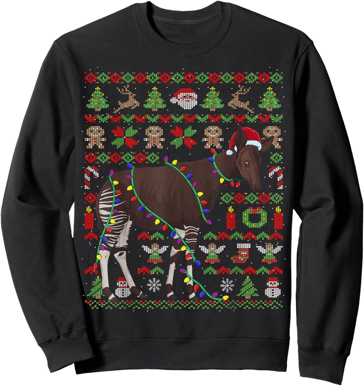 Ugly Christmas Okapi Forest Giraffe Sweatshirt - Sweatshirt | Black