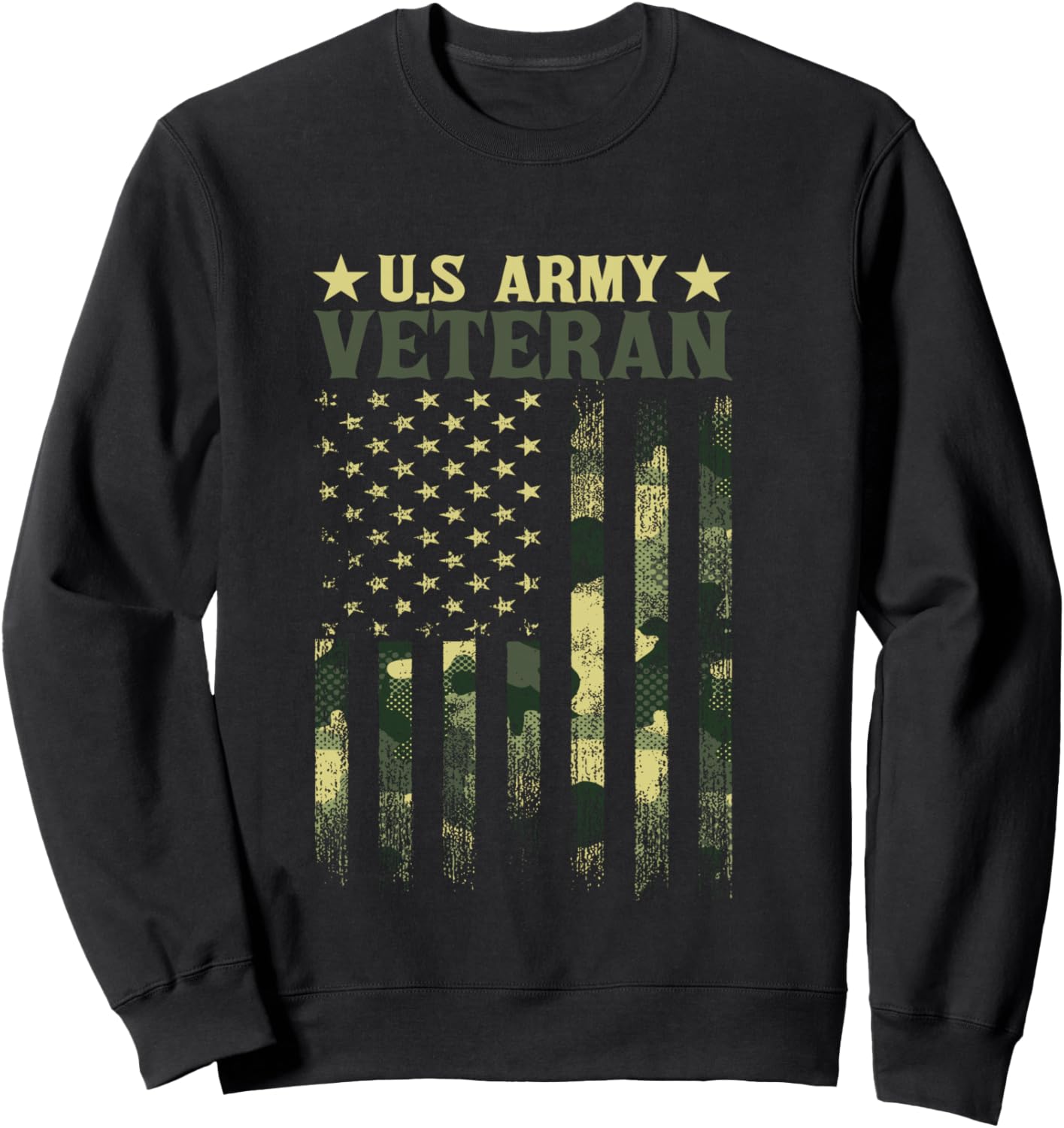 US Army Veteran Patriotic Military Camouflage American Flag Sweatshirt - Sweatshirt | Black