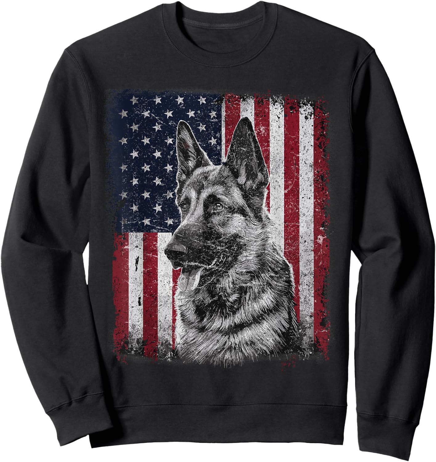Patriotic German Shepherd Dog American Flag 4th of July Sweatshirt - Sweatshirt | Black
