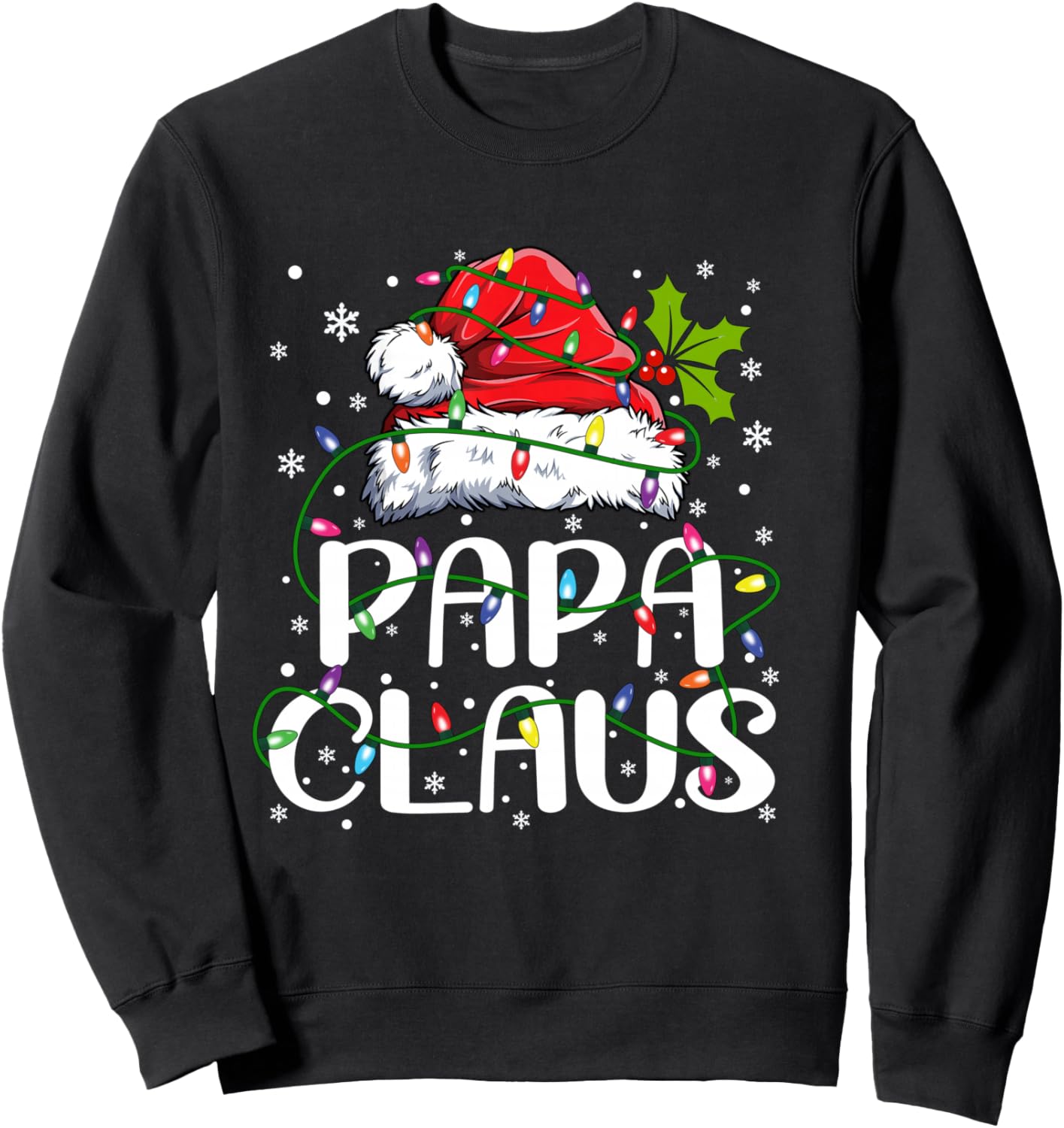 Papa Claus Christmas Lights Pajama Family Matching Sweatshirt - Sweatshirt | Black