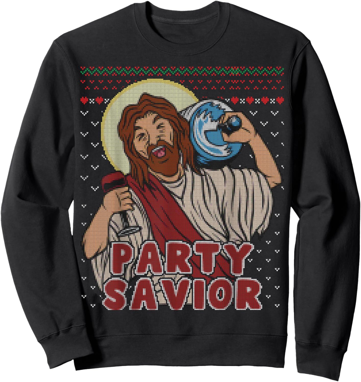 Party Savior Jesus Santa Claus Beer Ugly Christmas Sweater Sweatshirt - Sweatshirt | Black