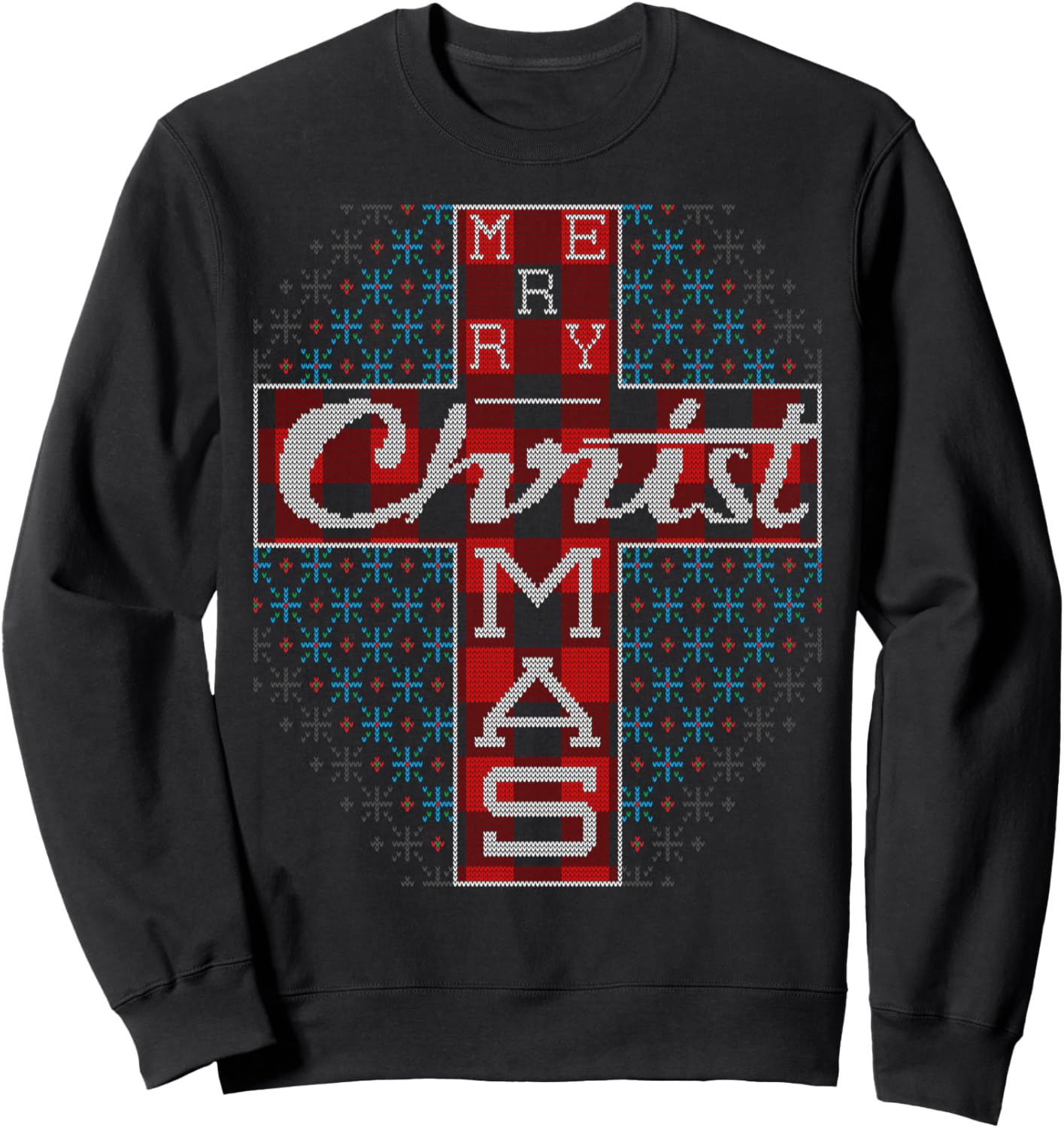 Merry Christmas Jesus Believer Christian Cross Ugly Sweater Sweatshirt - Sweatshirt | Black