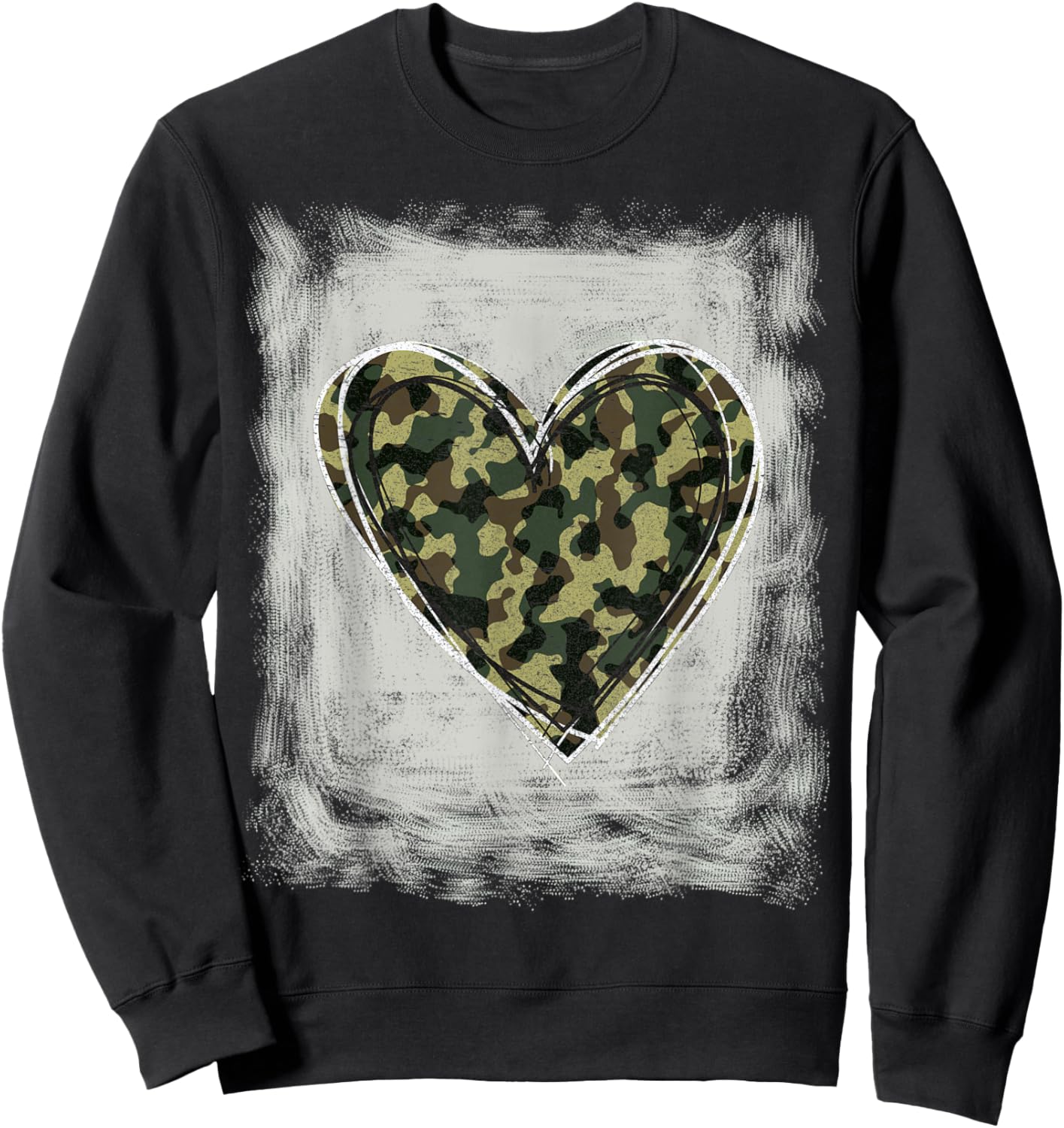 Camo Army Heart Bleached Shirts Forces Memorial Day Sweatshirt - Sweatshirt | Black