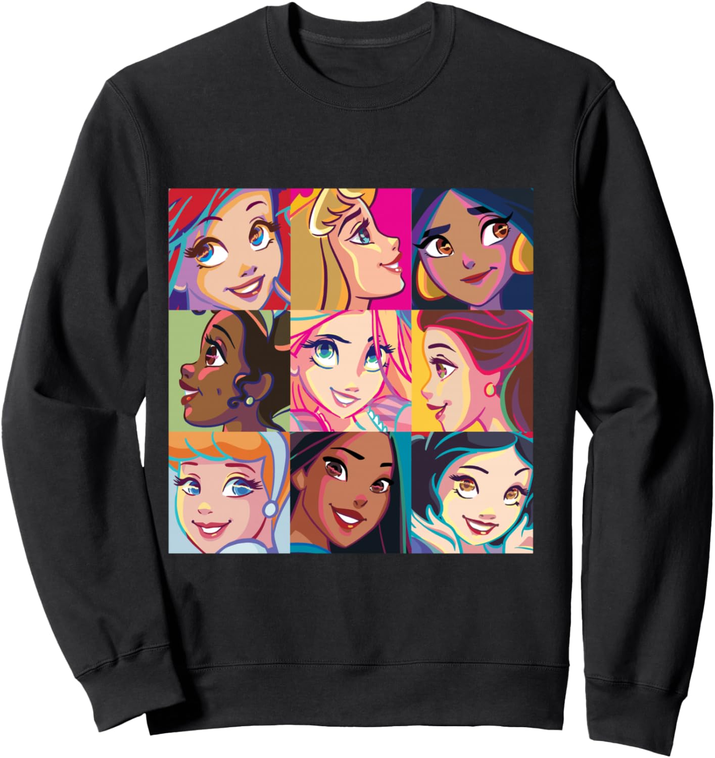 Disney Princess Characters Pop Art Grid Sweatshirt - Sweatshirt | Black