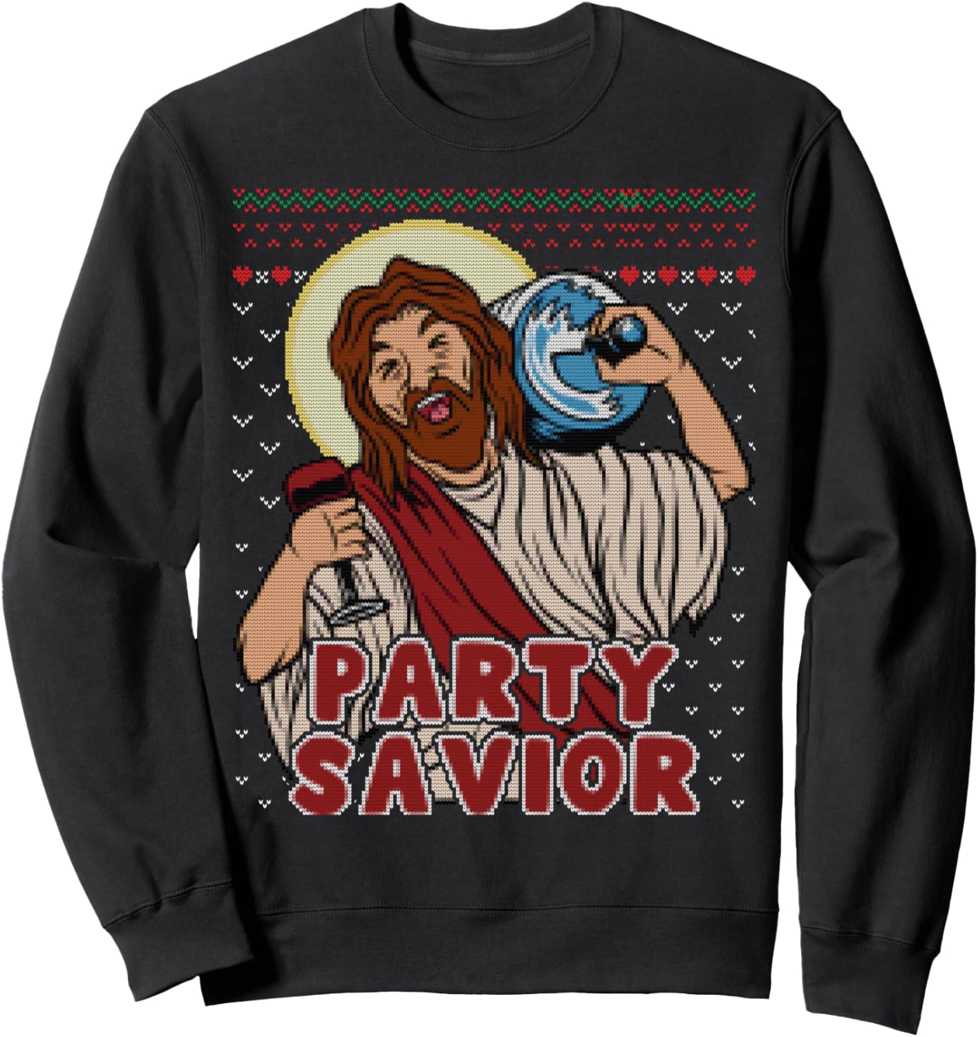 Party Savior Jesus Santa Claus Beer Ugly Christmas Sweater Sweatshirt - Sweatshirt | Black