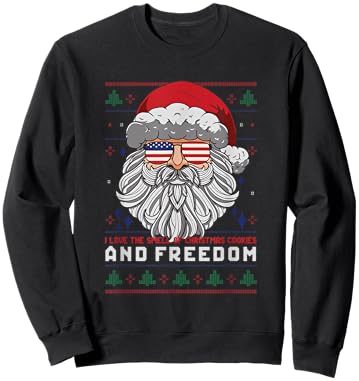 Funny Santa American Flag Freedom Patriotic Merry Christmas Sweatshirt - Sweatshirt | Black
