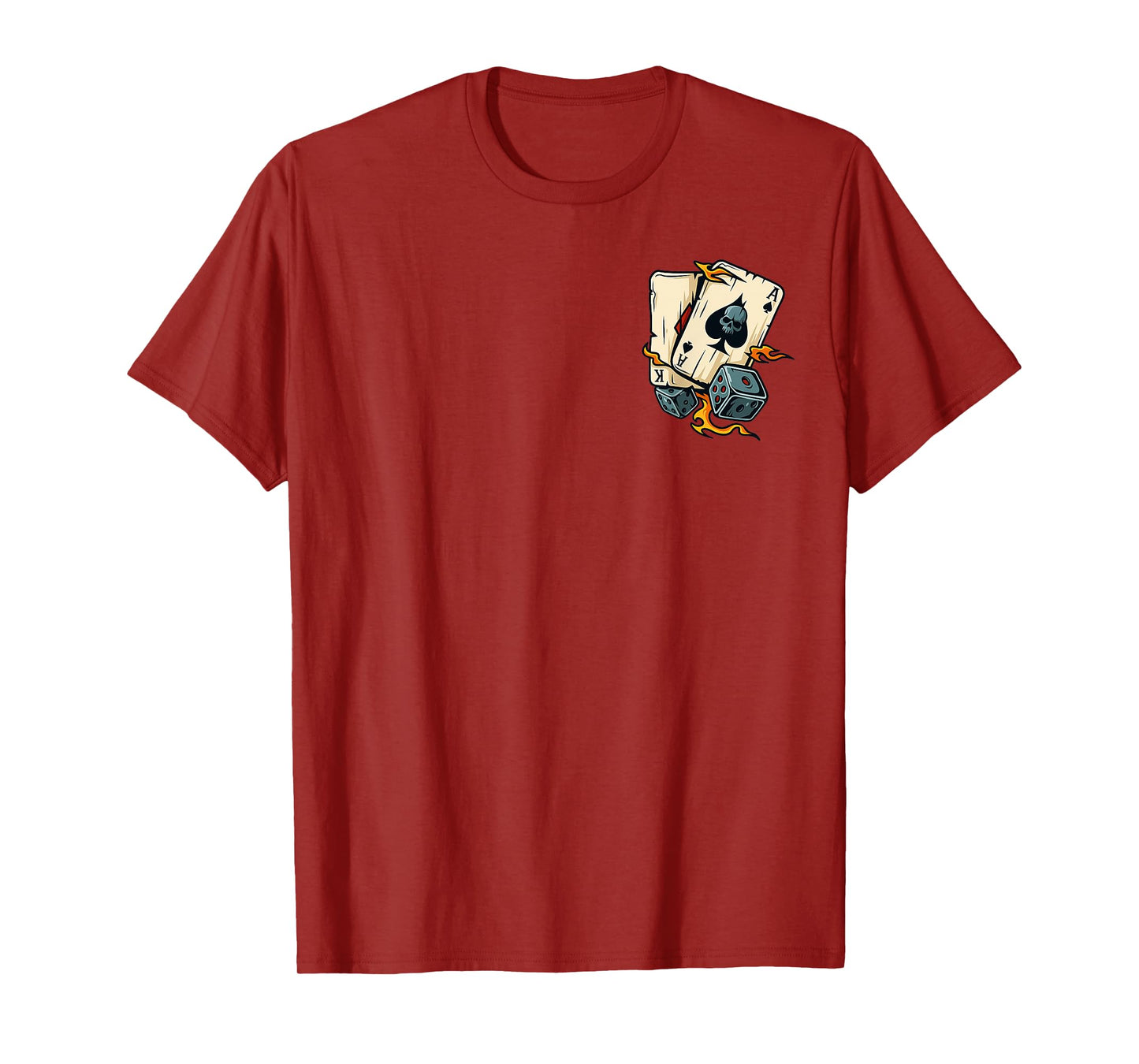 2 Sides Skull Playing Cards Casino Poker Fire Flame Dice T-Shirt