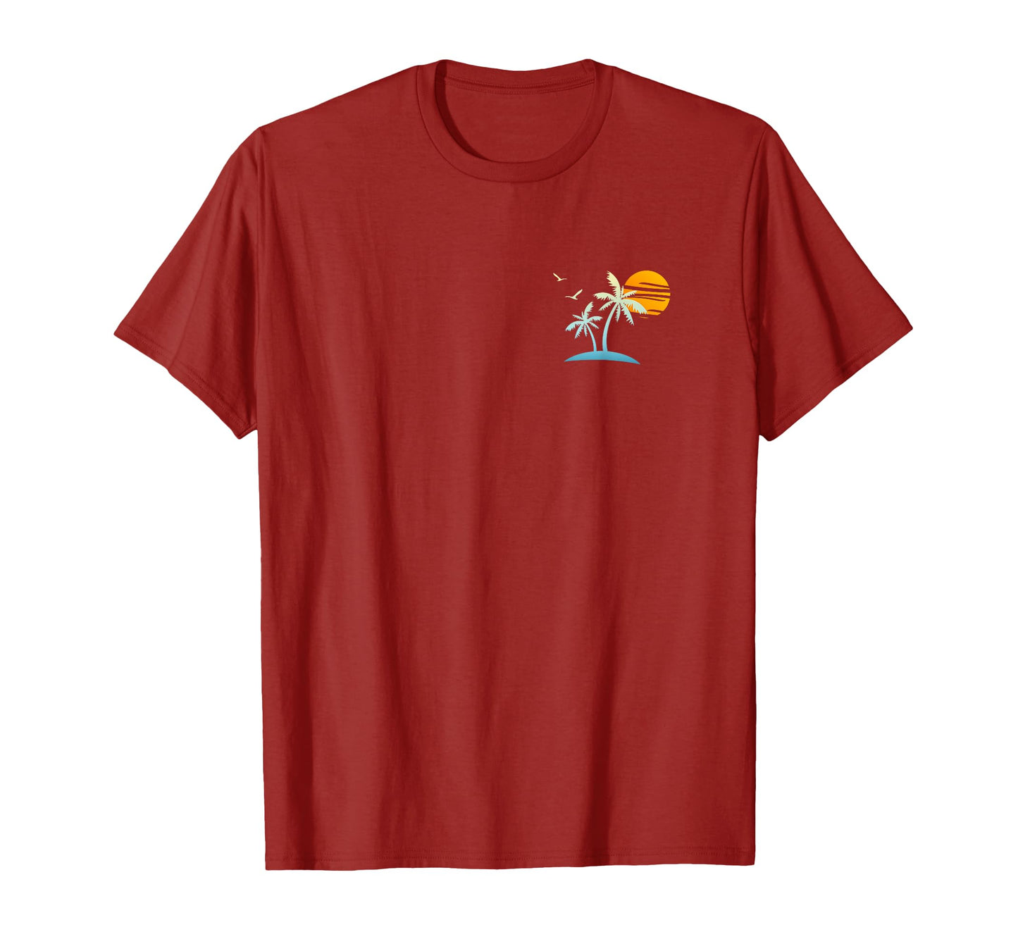 Front Back Heartbeat Sailboat Palm Trees Sunset Island Beach T-Shirt
