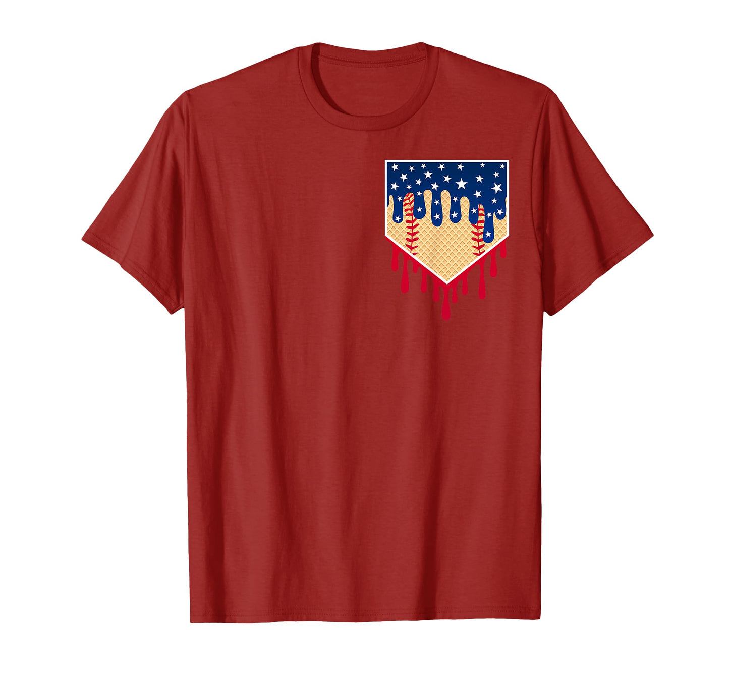 Baseball Ice Cream Drip 4th Of July Red Blue & White Drip T-Shirt