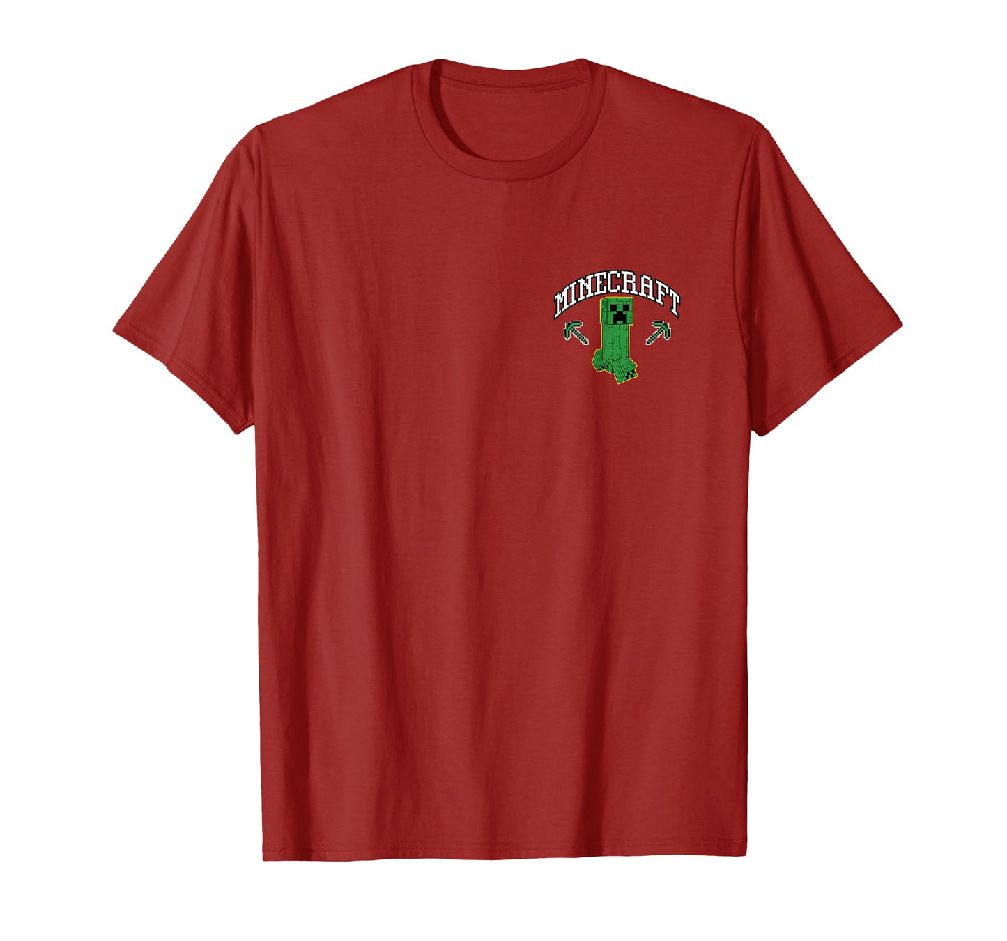 Minecraft Creeper with Pickaxes Gamer Retro Left Chest T-Shirt