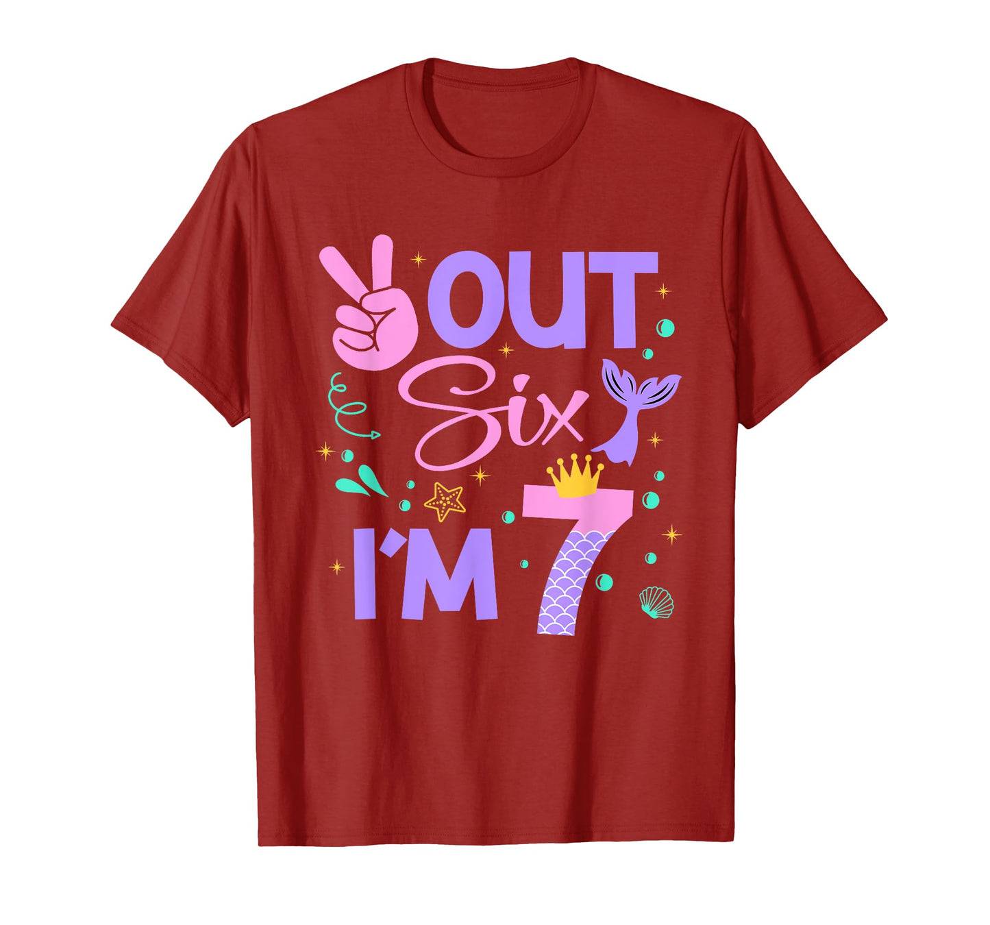 Peace Out Six I'm 7 Mermaid 7th Happy Birthday Girl T-Shirt