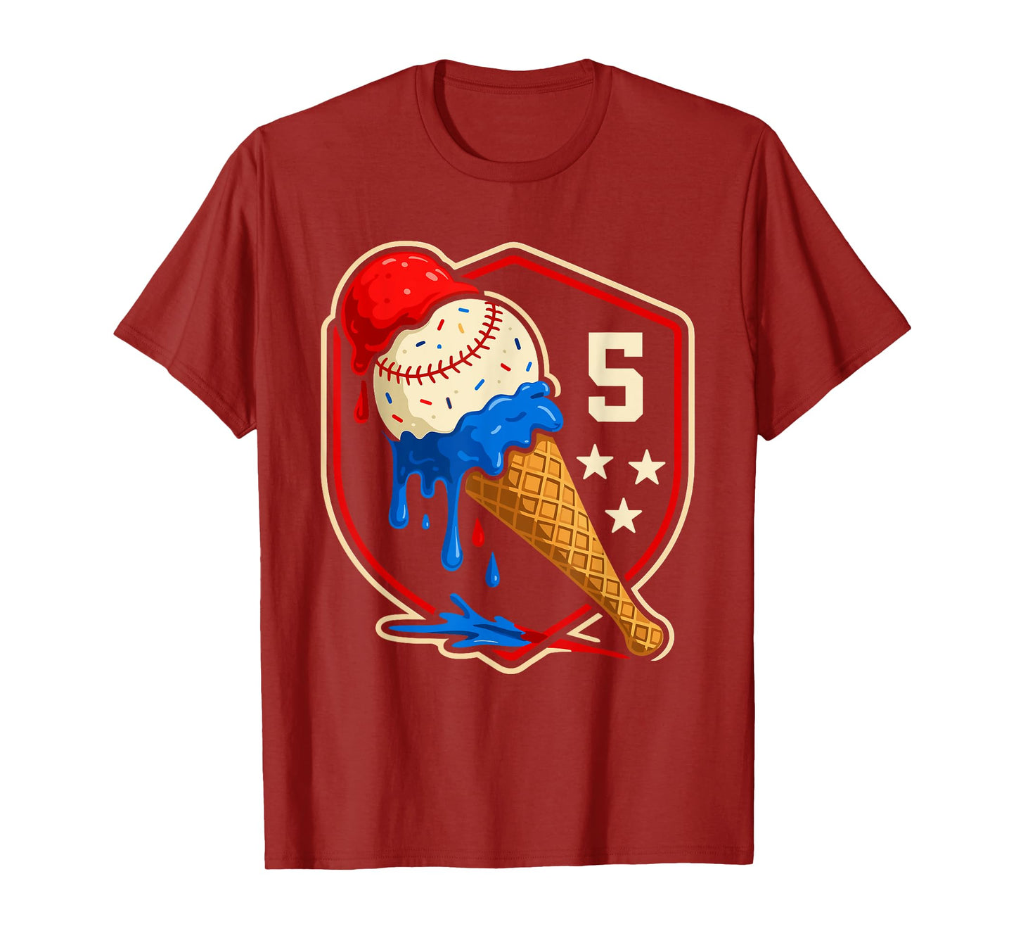 Baseball Drip 5 Year Old Ice Cream Drip 5th Birthday Boy T-Shirt