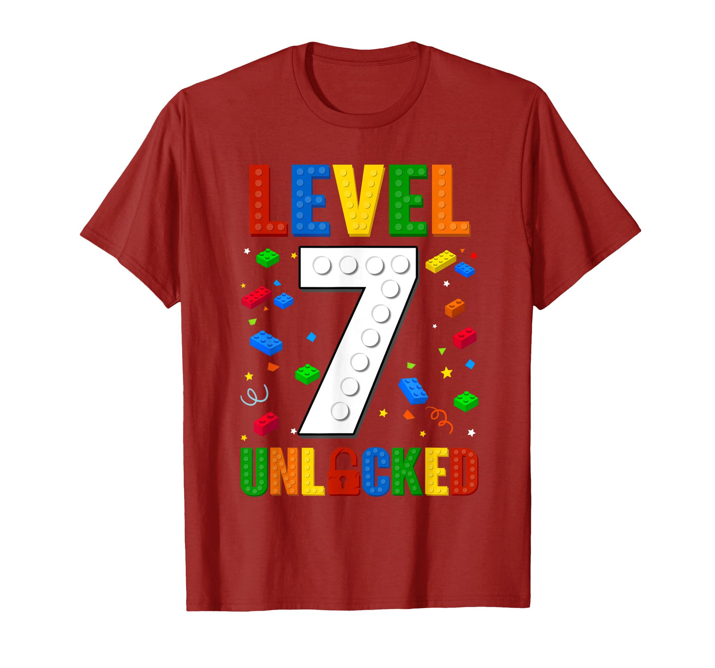 Kid Level 7 Unlocked Building Blocks 7th Birthday Video Game T-Shirt