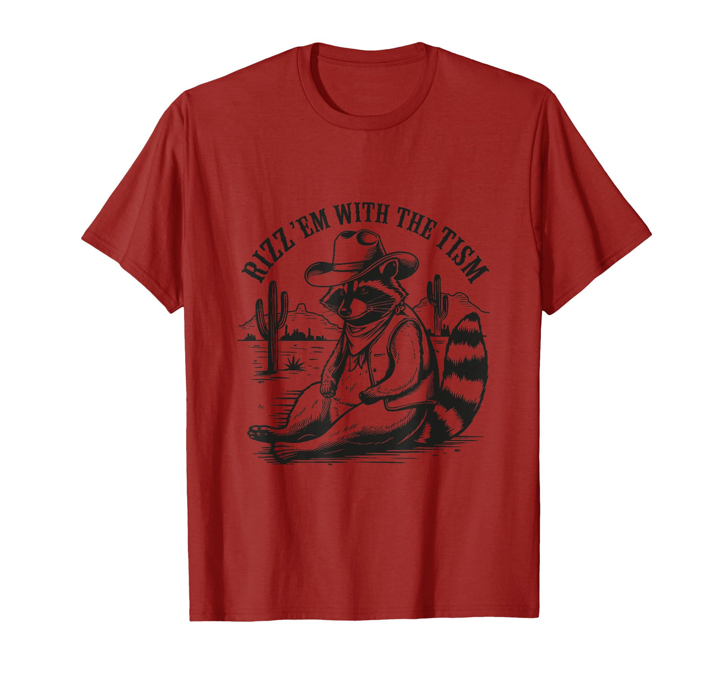 Rizz Em With The Tism Vintage Funny Cowboy Raccoon Autistic T-Shirt