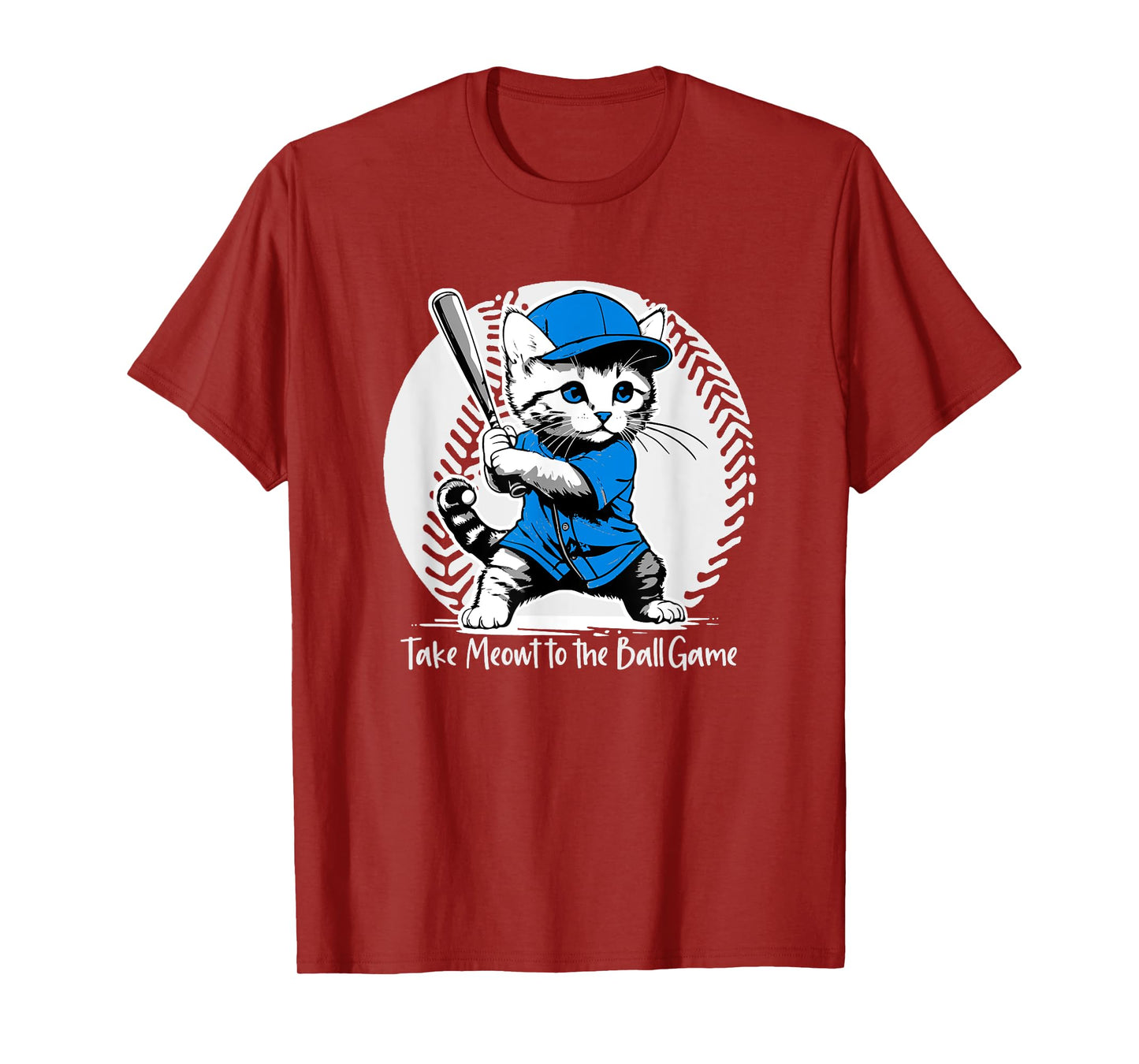 Take Meowt Ball Game Funny Cat Baseball Blue T-Shirt for Men Women Kids