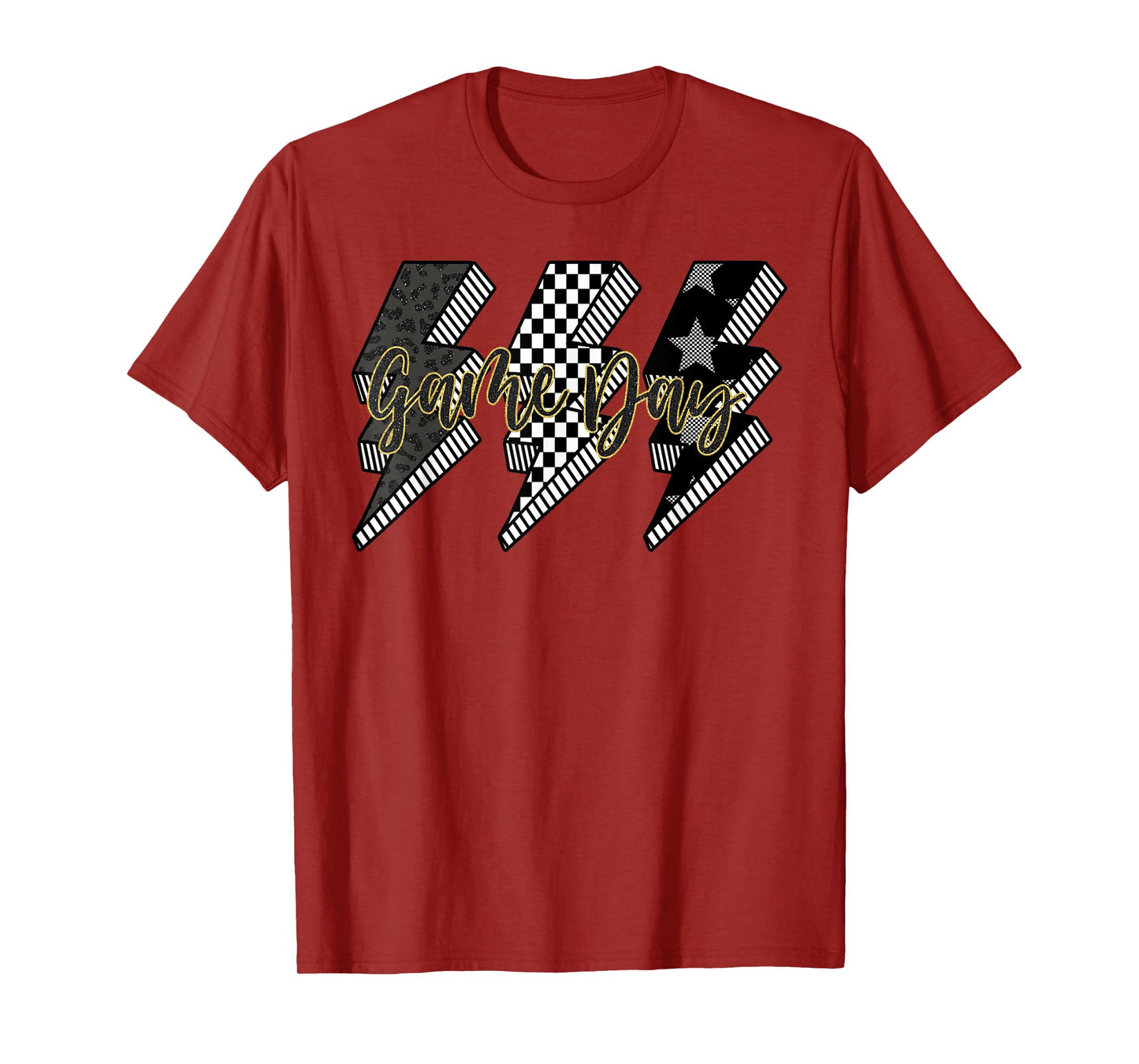 Checkered Game Day Football Lightning Bolt Touchdown Season T-Shirt