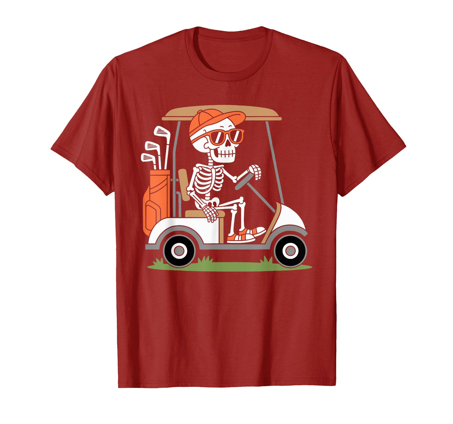 Funny Skeleton Golfer in Golf Cart Golfing Halloween T-Shirt
