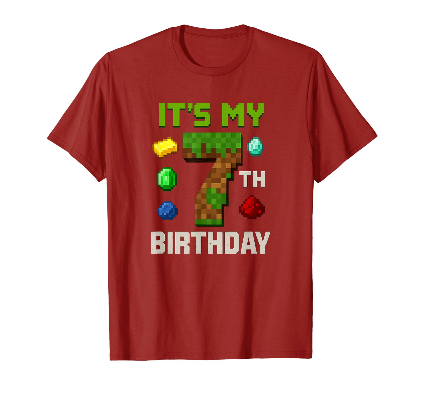 Pixelated Level 7 Birthday Kids Gamer Party Design T-Shirt