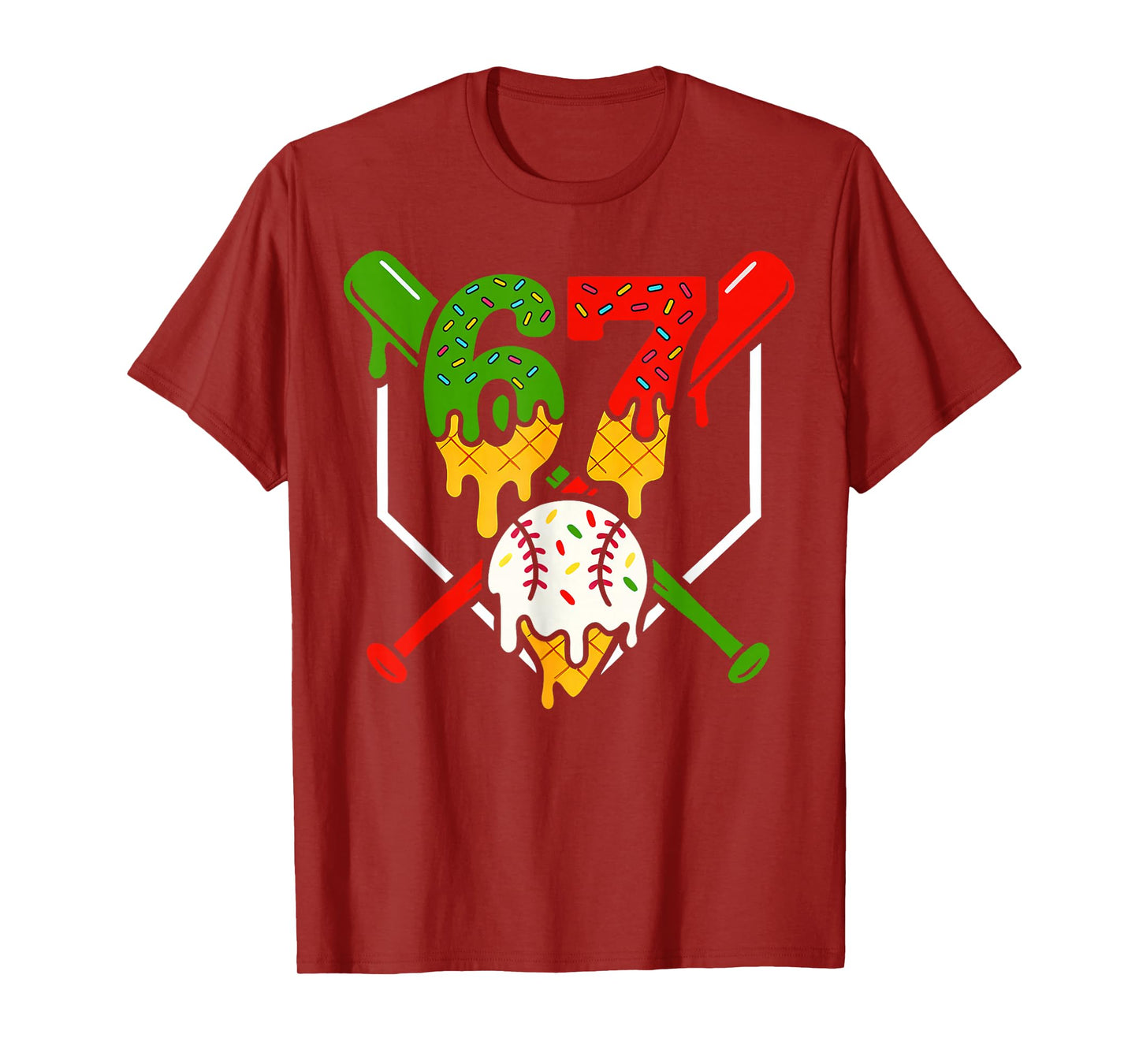 Six Seven 67 Baseball Ice Cream Drip Cool Gen Alpha Slang T-Shirt