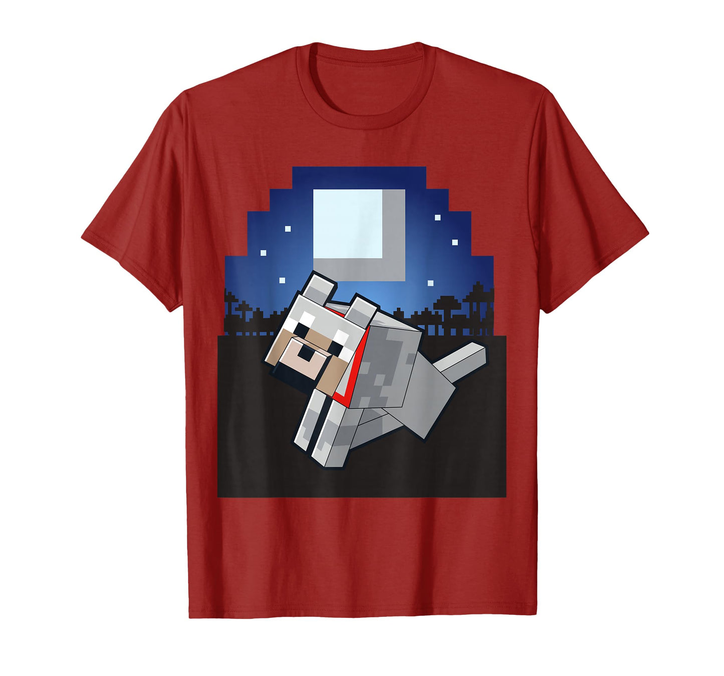Minecraft Wolf Companion with Collar Night Scene T-Shirt