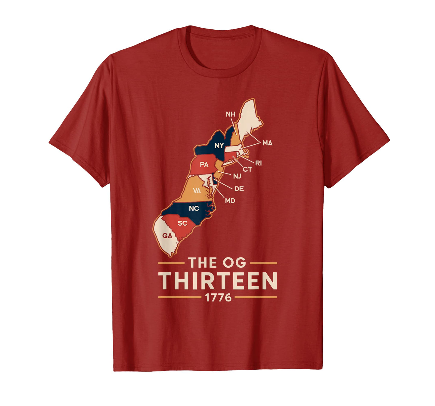 The OG Thirteen 1776 Colonial States Map Patriotic Design T-Shirt