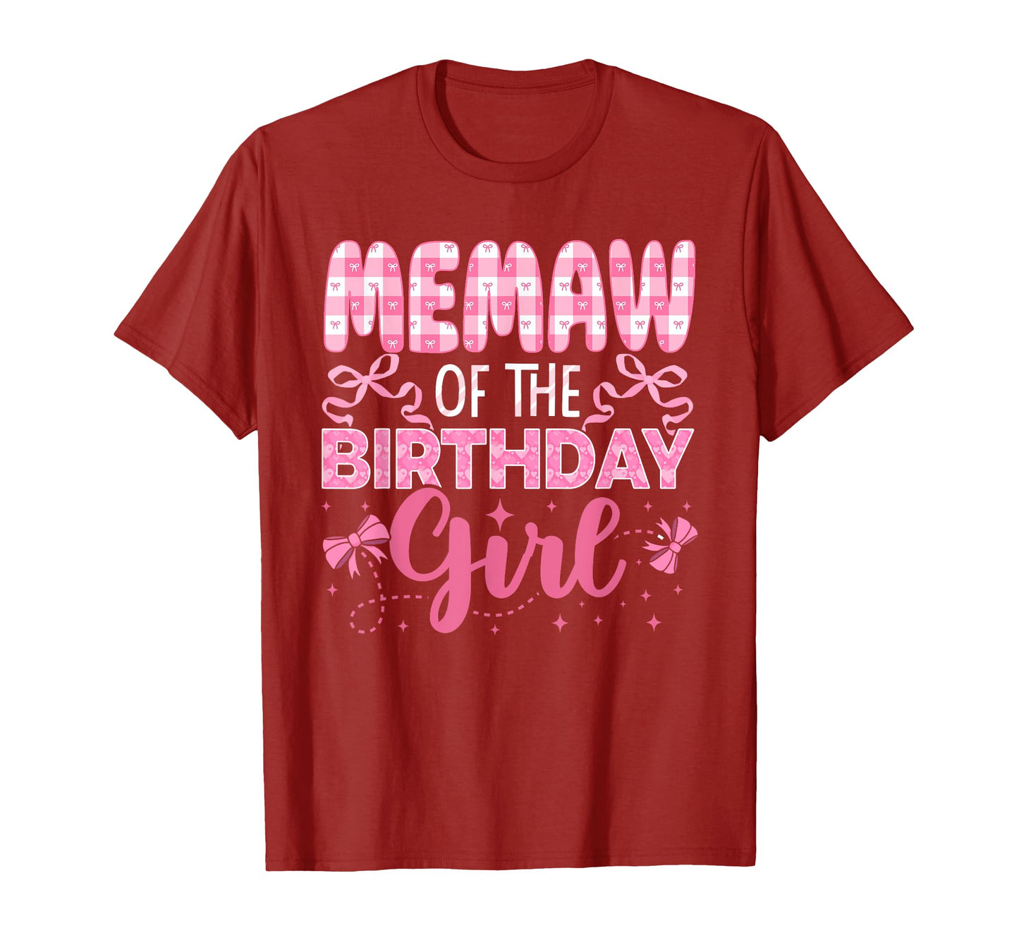 Memaw of The Birthday Girl Family Pink Coquette Bow T-Shirt