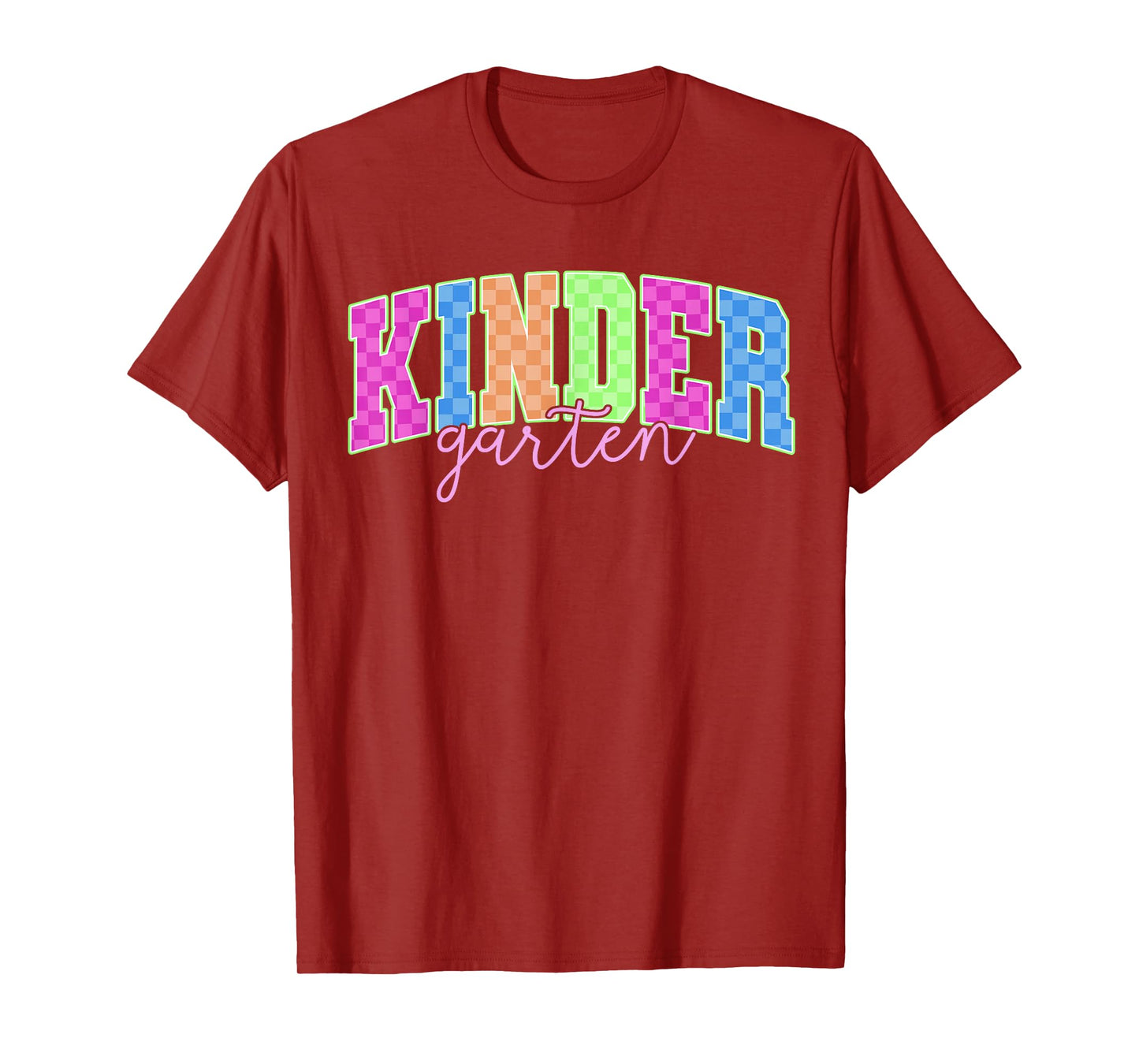 Back To School Neon Checkered Kindergarten, Colorful Teacher T-Shirt