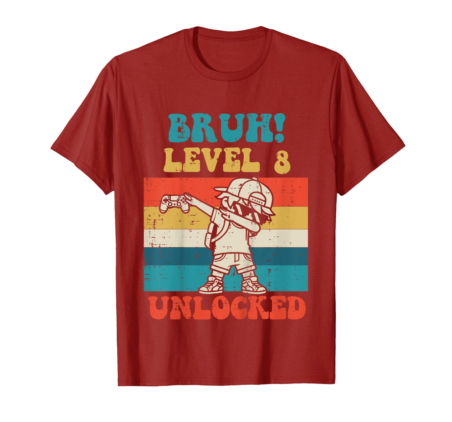 Kids Bruh Level 8 Unlocked Gamer Dab Retro 8th Birthday Boys Kids T-Shirt